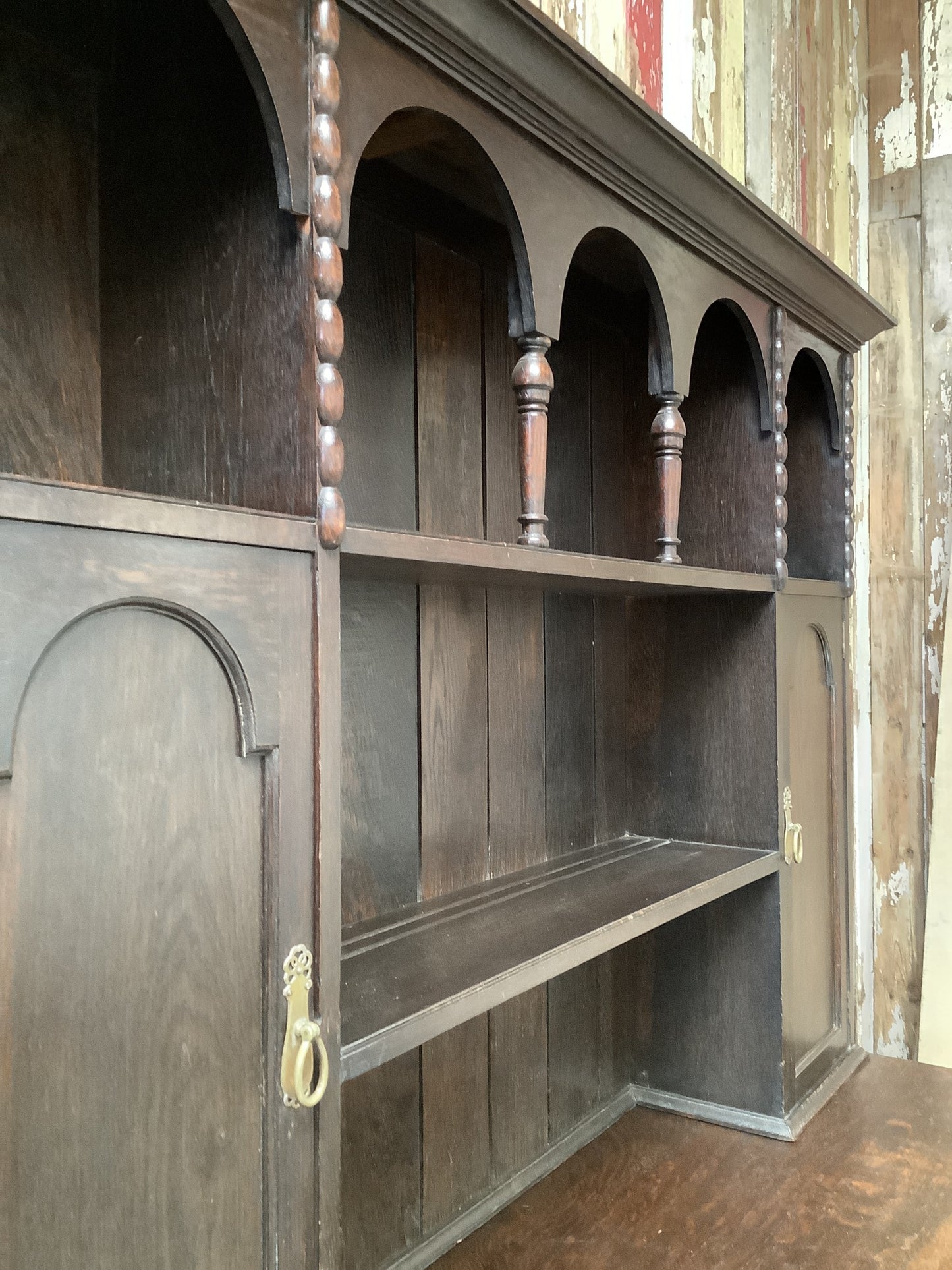 Beautiful Dark Solid Oak Dresser With Brass Handles 6'6"H 5'1"x W