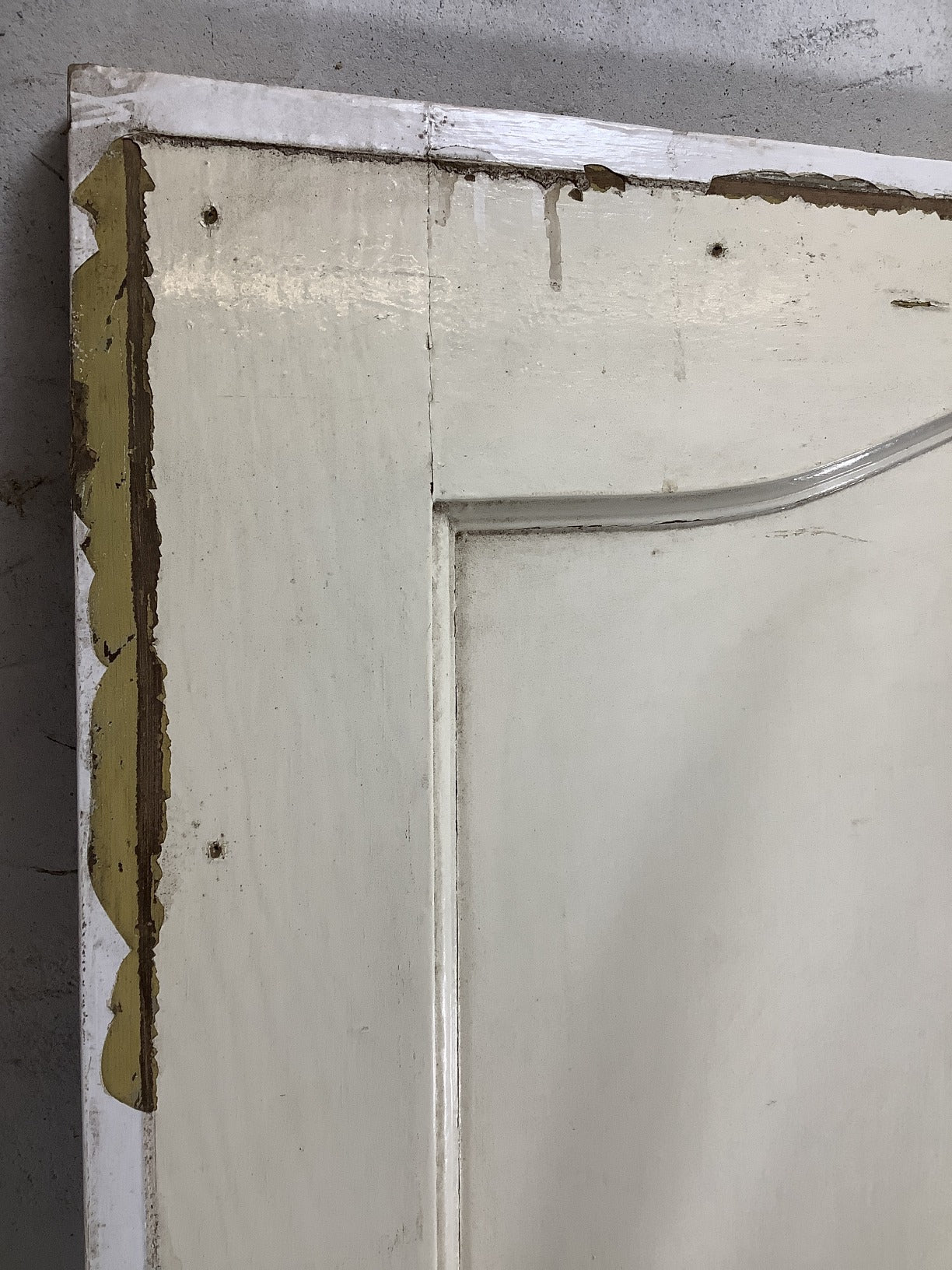 29 7/8"X77" 1930s Internal Painted Pine Four Panel Door Arched 1over3