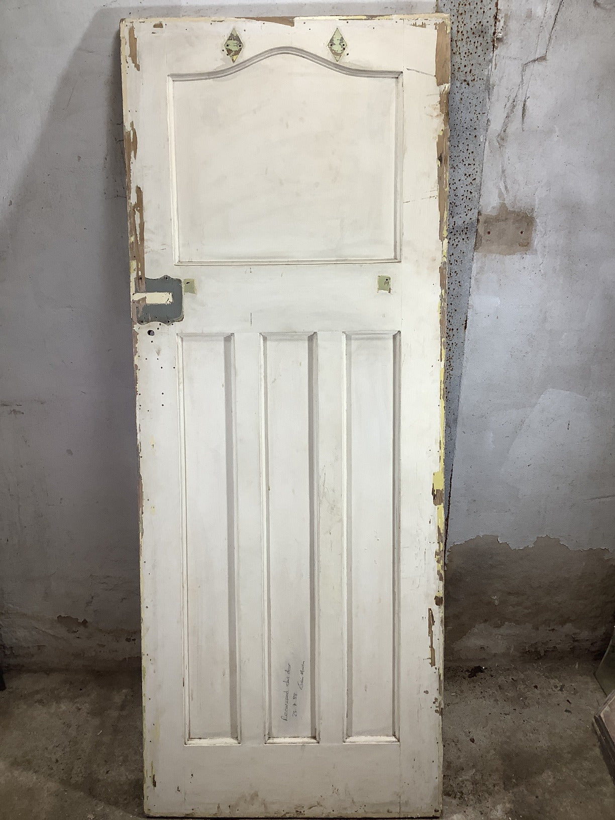 29 7/8"X77" 1930s Internal Painted Pine Four Panel Door Arched 1over3