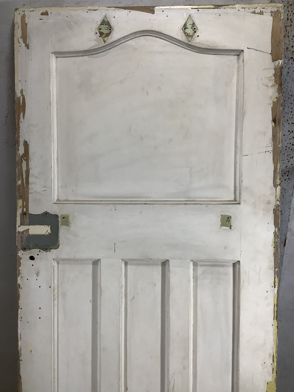 29 7/8"X77" 1930s Internal Painted Pine Four Panel Door Arched 1over3