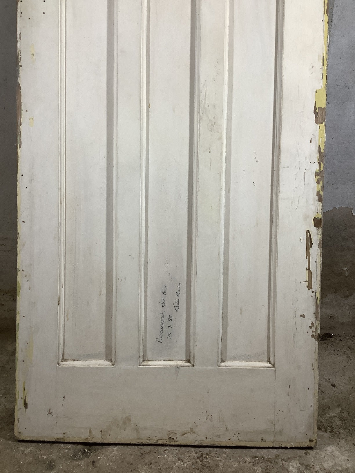 29 7/8"X77" 1930s Internal Painted Pine Four Panel Door Arched 1over3