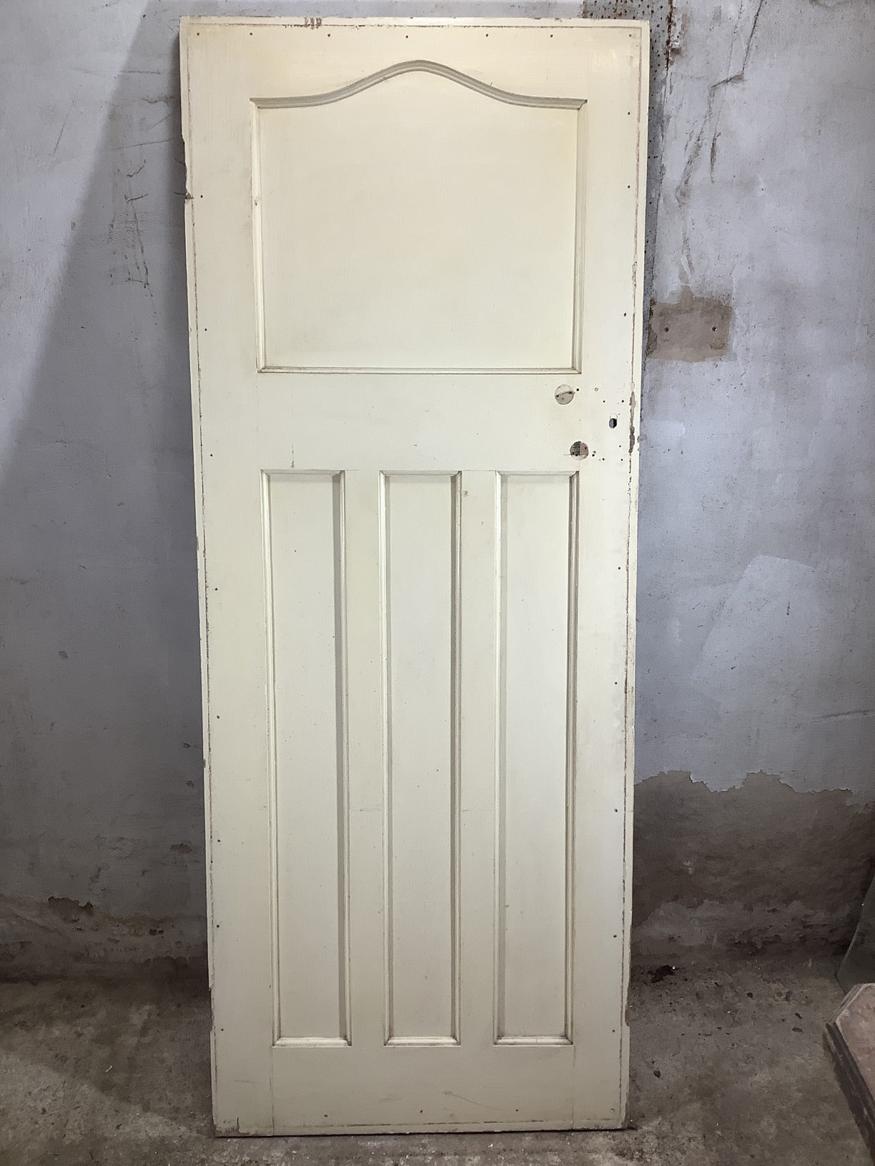 29 3/4"X75 3/4" 1930s Internal Painted Pine Four Panel Door Arched 1over3