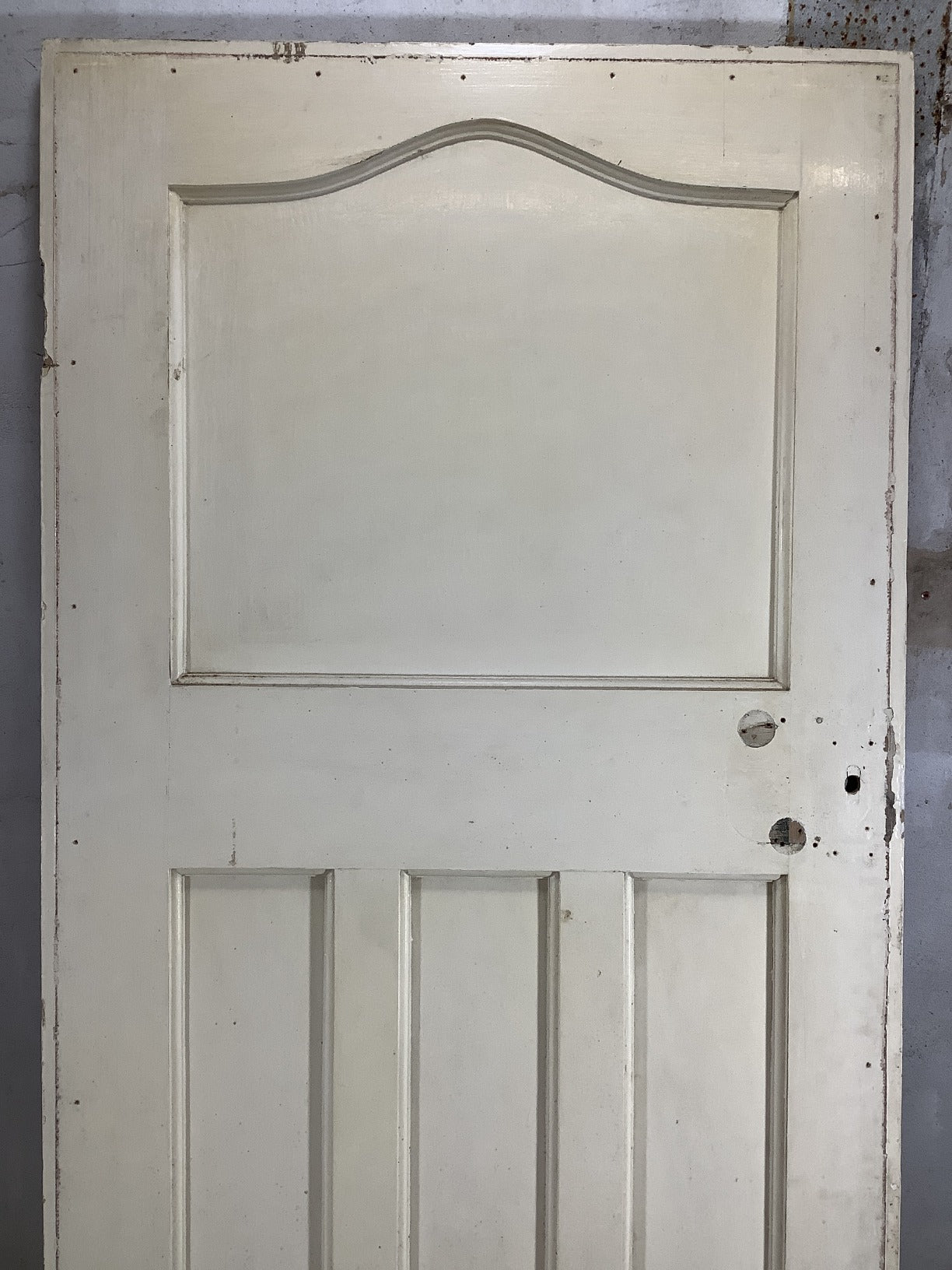 29 3/4"X75 3/4" 1930s Internal Painted Pine Four Panel Door Arched 1over3