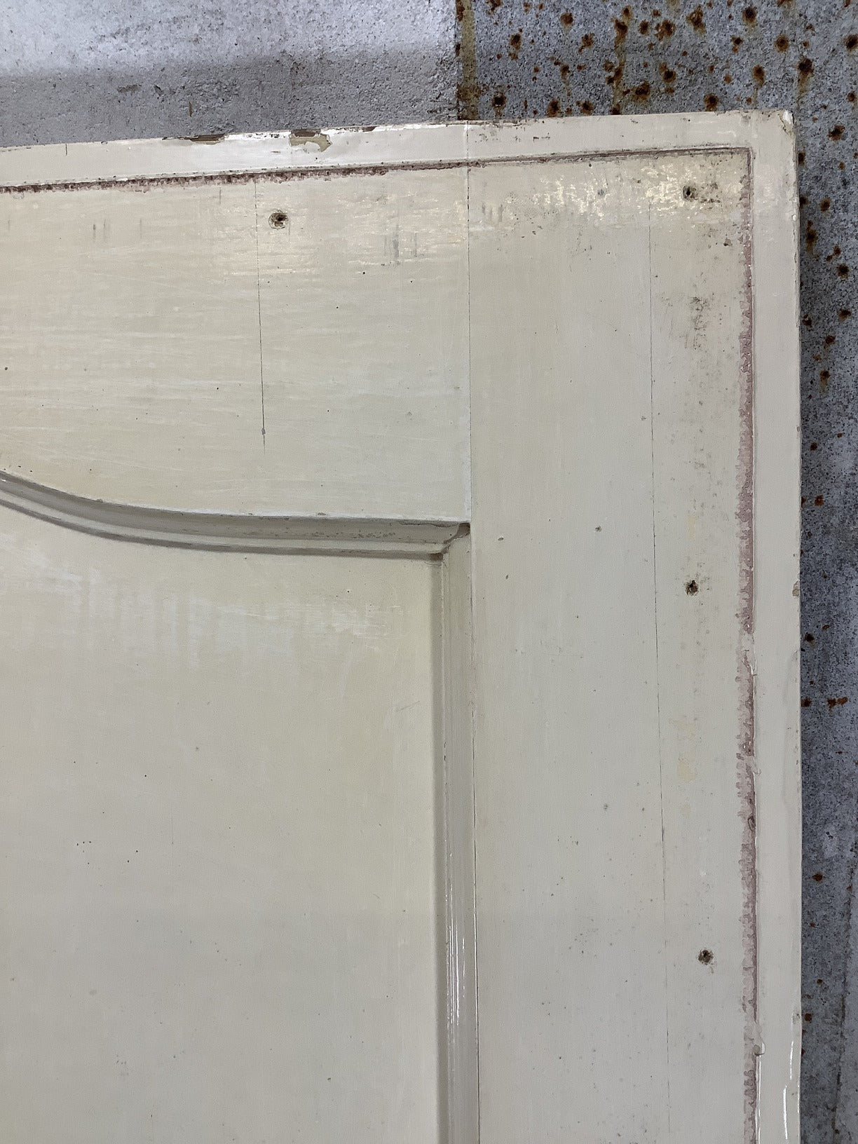 29 3/4"X75 3/4" 1930s Internal Painted Pine Four Panel Door Arched 1over3
