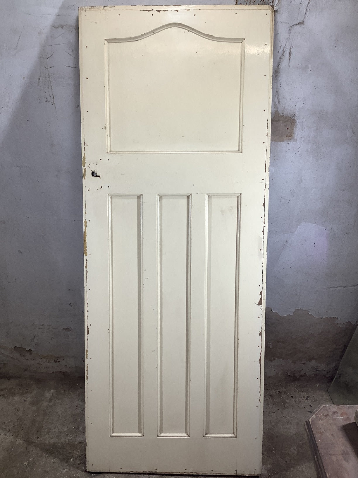 29 3/4"X75 3/4" 1930s Internal Painted Pine Four Panel Door Arched 1over3