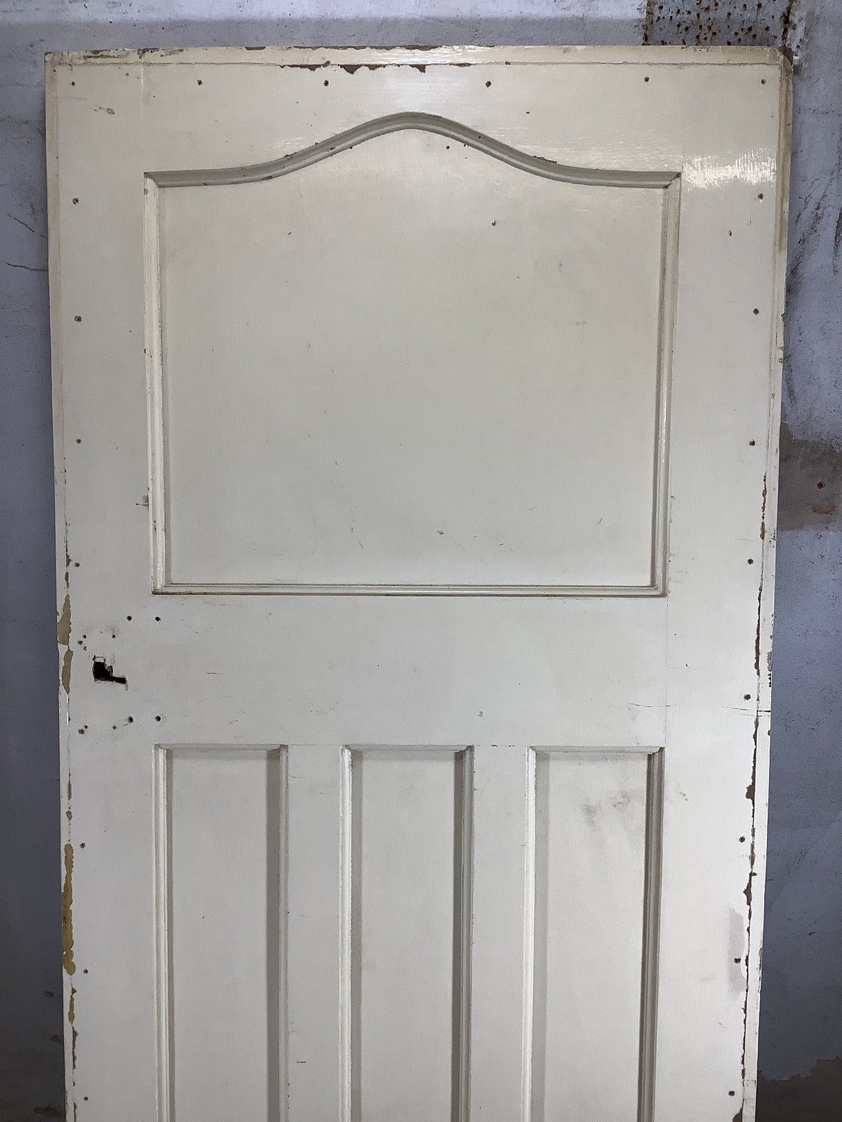 29 3/4"X75 3/4" 1930s Internal Painted Pine Four Panel Door Arched 1over3
