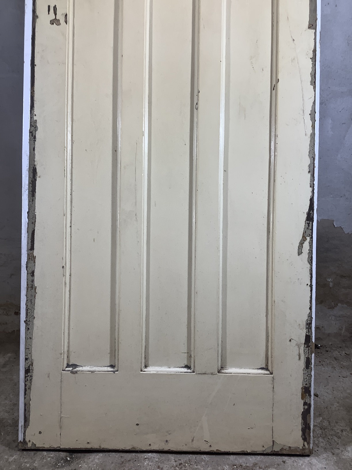 30 1/8"X76 7/8" 1930s Internal Painted Pine Four Panel Door Arched 1over3