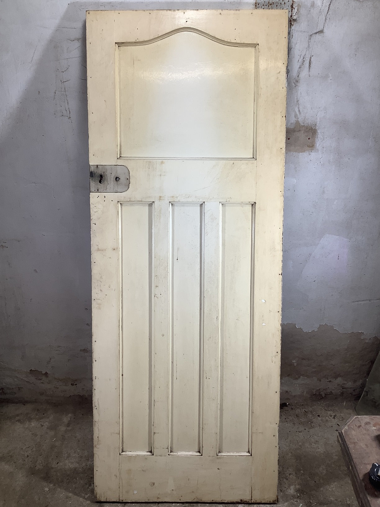 30 1/8"X76 7/8" 1930s Internal Painted Pine Four Panel Door Arched 1over3