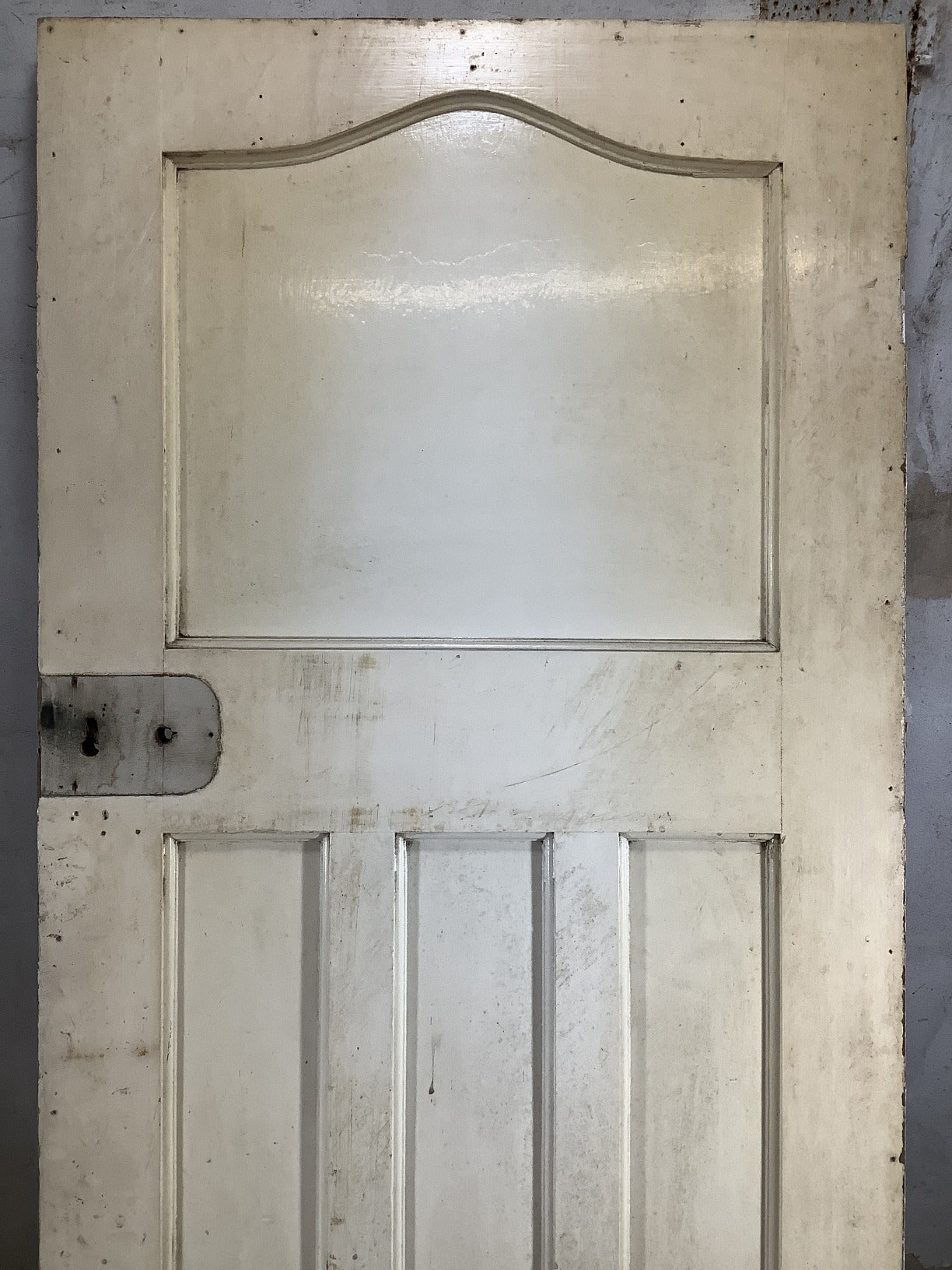 30 1/8"X76 7/8" 1930s Internal Painted Pine Four Panel Door Arched 1over3