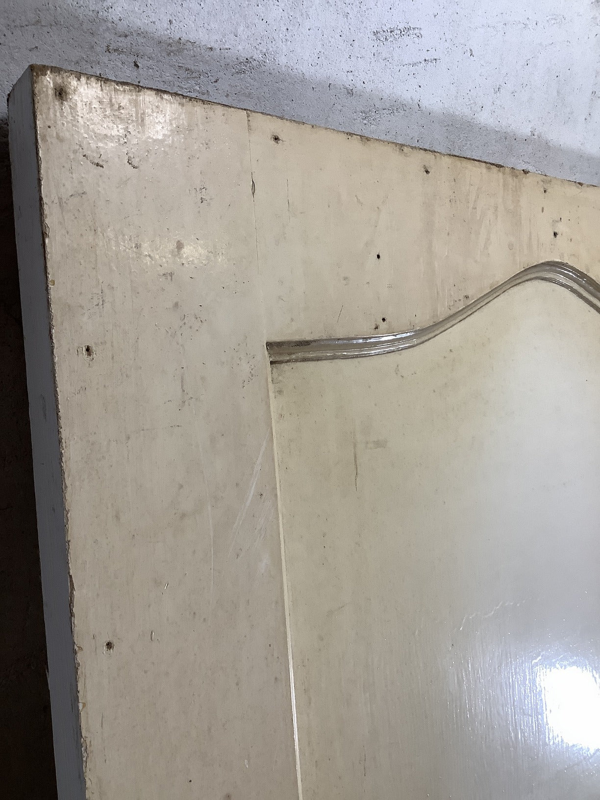 30 1/8"X76 7/8" 1930s Internal Painted Pine Four Panel Door Arched 1over3