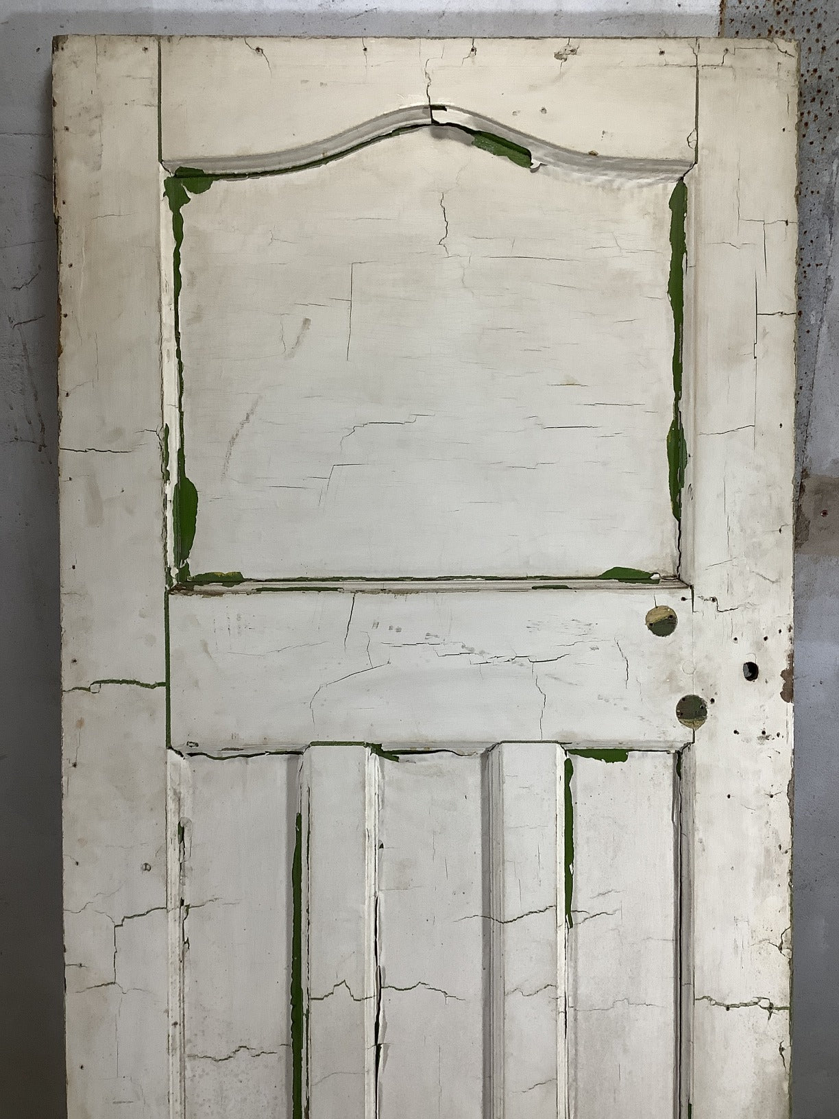 29 7/8"X77 1/4" 1930s Internal Painted Pine Four Panel Door Arched 1over3