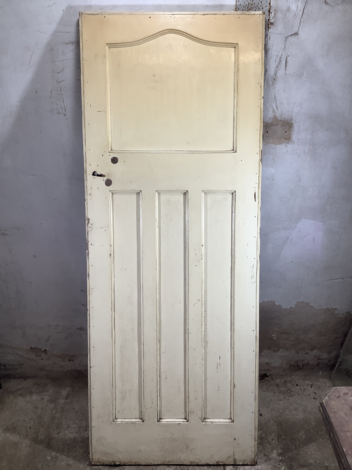 29 7/8"X77 1/4" 1930s Internal Painted Pine Four Panel Door Arched 1over3