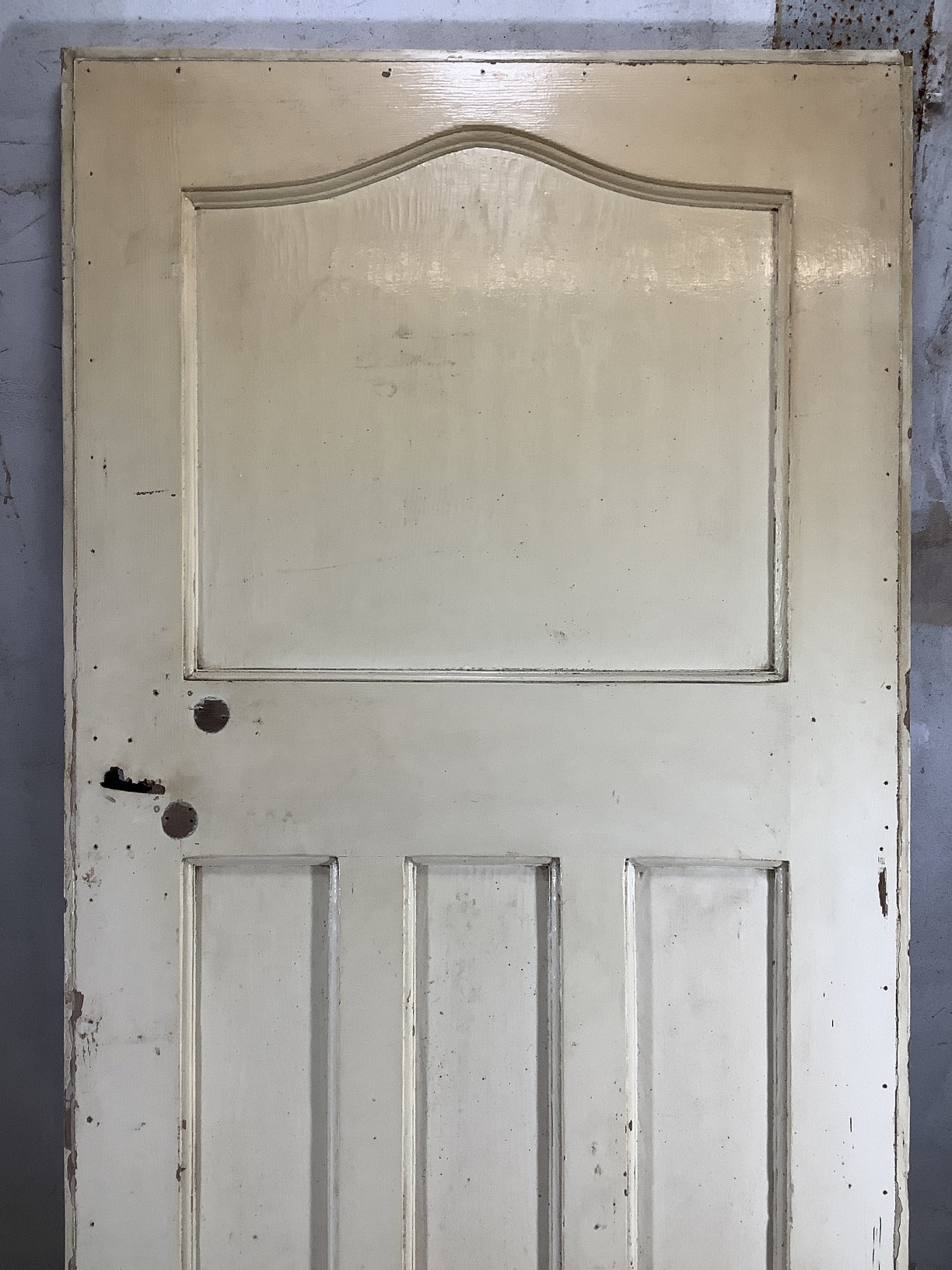 29 7/8"X77 1/4" 1930s Internal Painted Pine Four Panel Door Arched 1over3