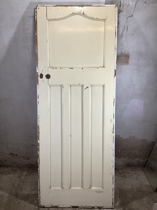 30"X77 1/8" 1930s Internal Painted Pine Four Panel Door 1over3 Reclamation