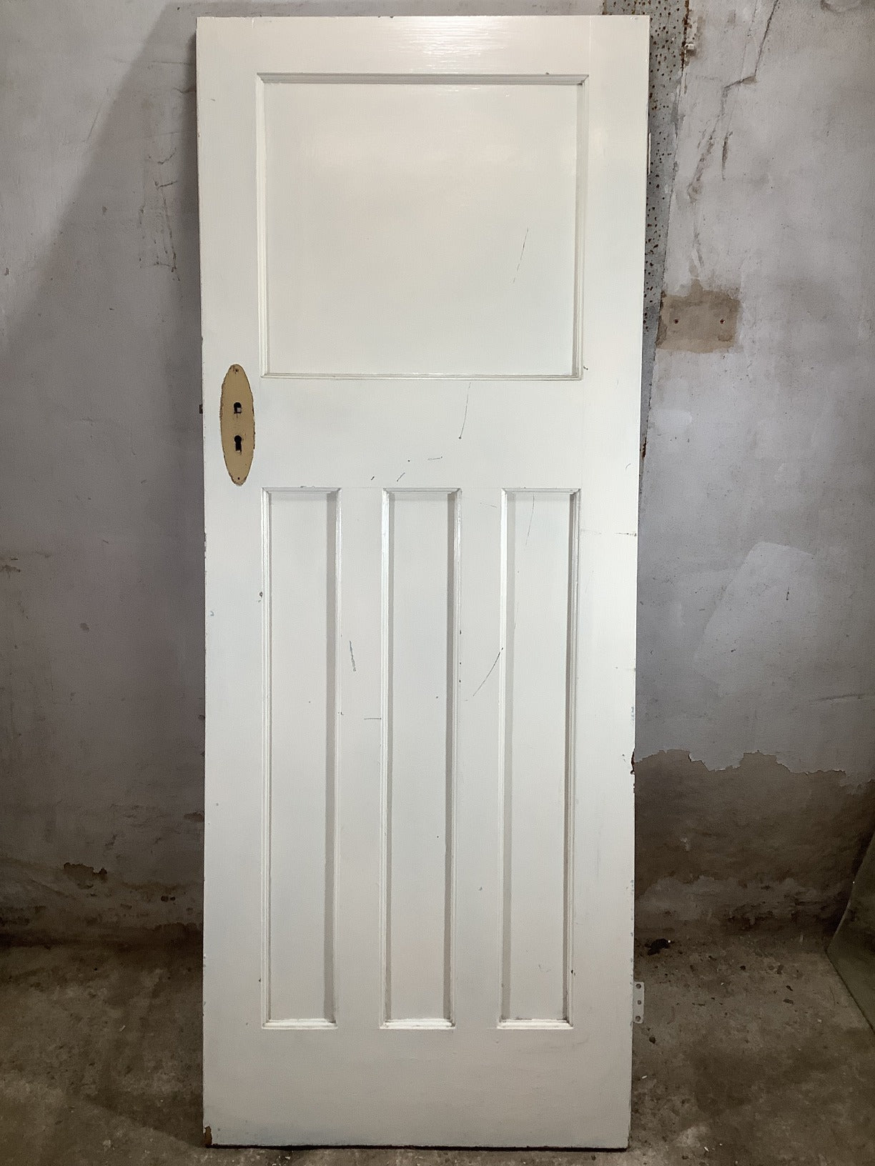 29 5/8"X76 3/4" 1930s Internal Painted Pitch Pine Four Panel Door 1over3 Old