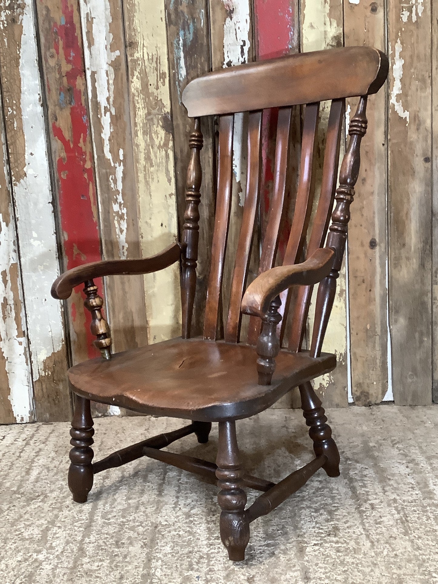 Antique Victorian Dark Low Beech & Elm Carver Windsor Grandfather Bedroom Chair