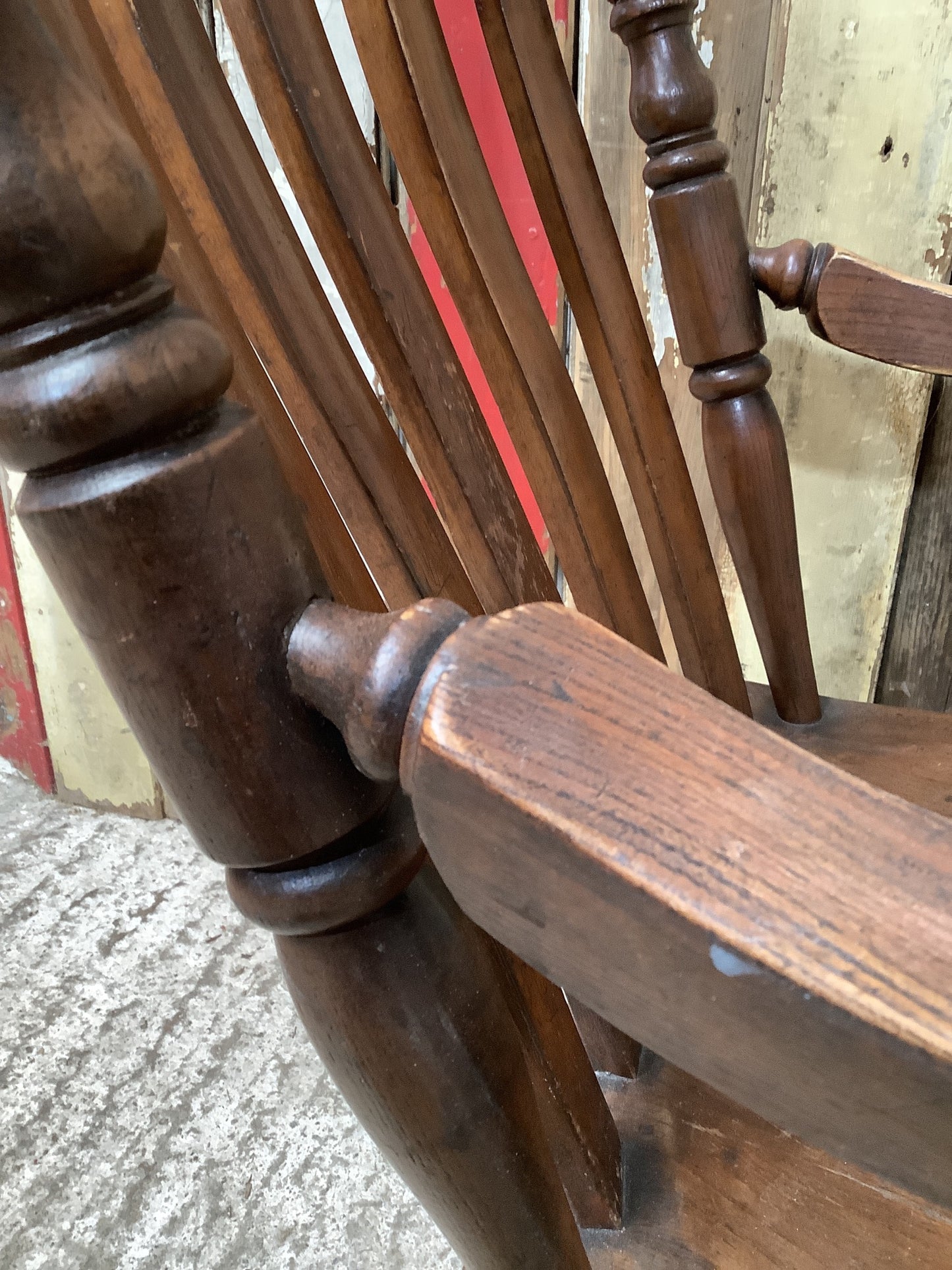 Antique Victorian Dark Low Beech & Elm Carver Windsor Grandfather Bedroom Chair