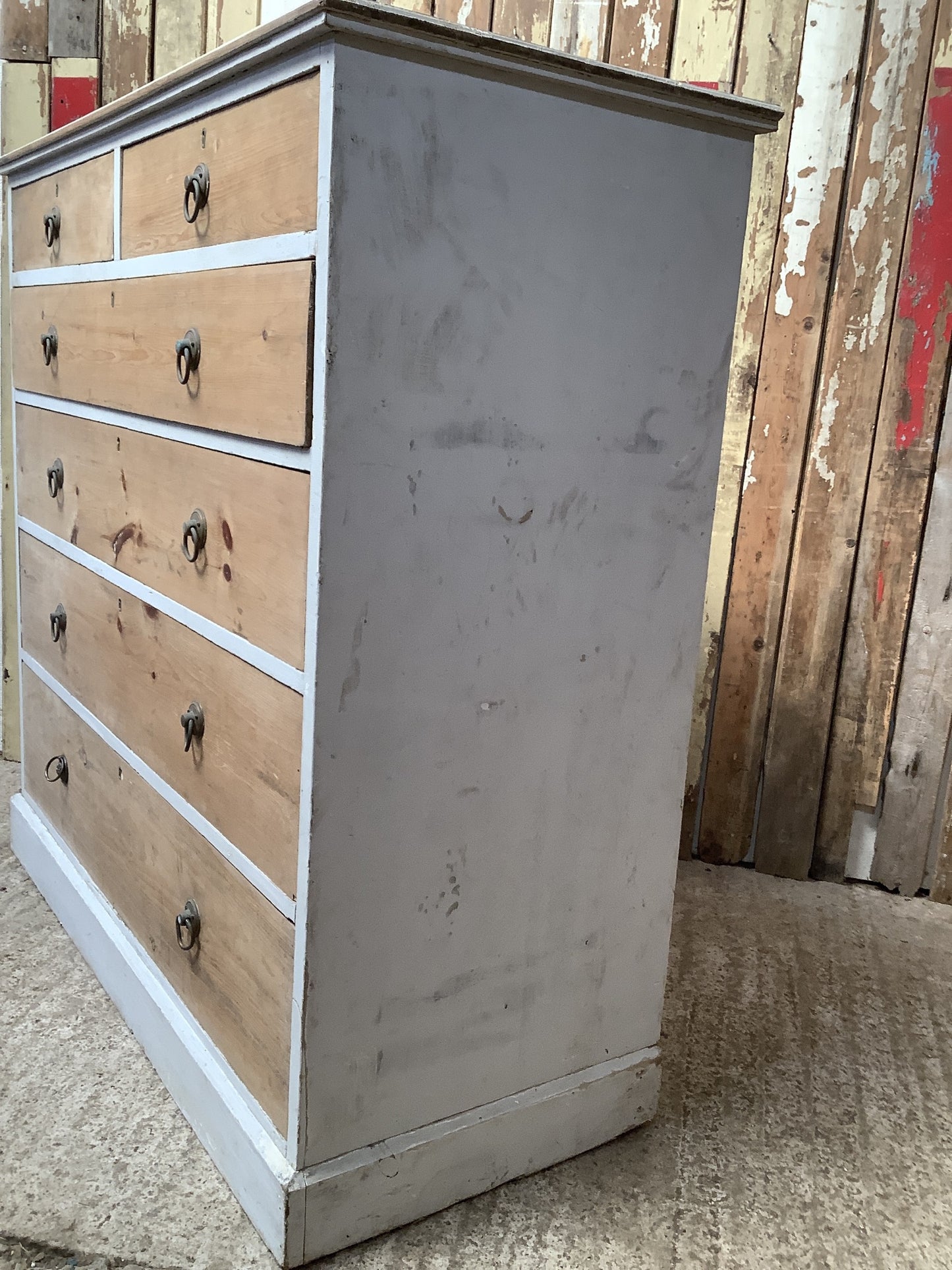 Victorian Bedroom Pine & White Painted 6 Drawer Chest of Drawers 3'11"H 4' W