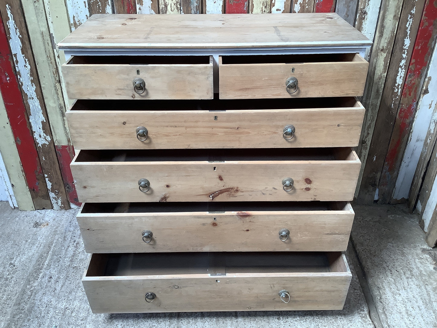 Victorian Bedroom Pine & White Painted 6 Drawer Chest of Drawers 3'11"H 4' W