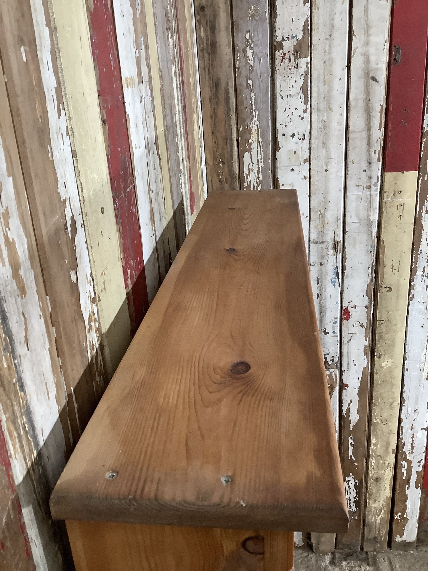Tall Chunky Narrow Varnished Pine & Ply Bookcase 10 Shelves 5'8"H 2'11" W