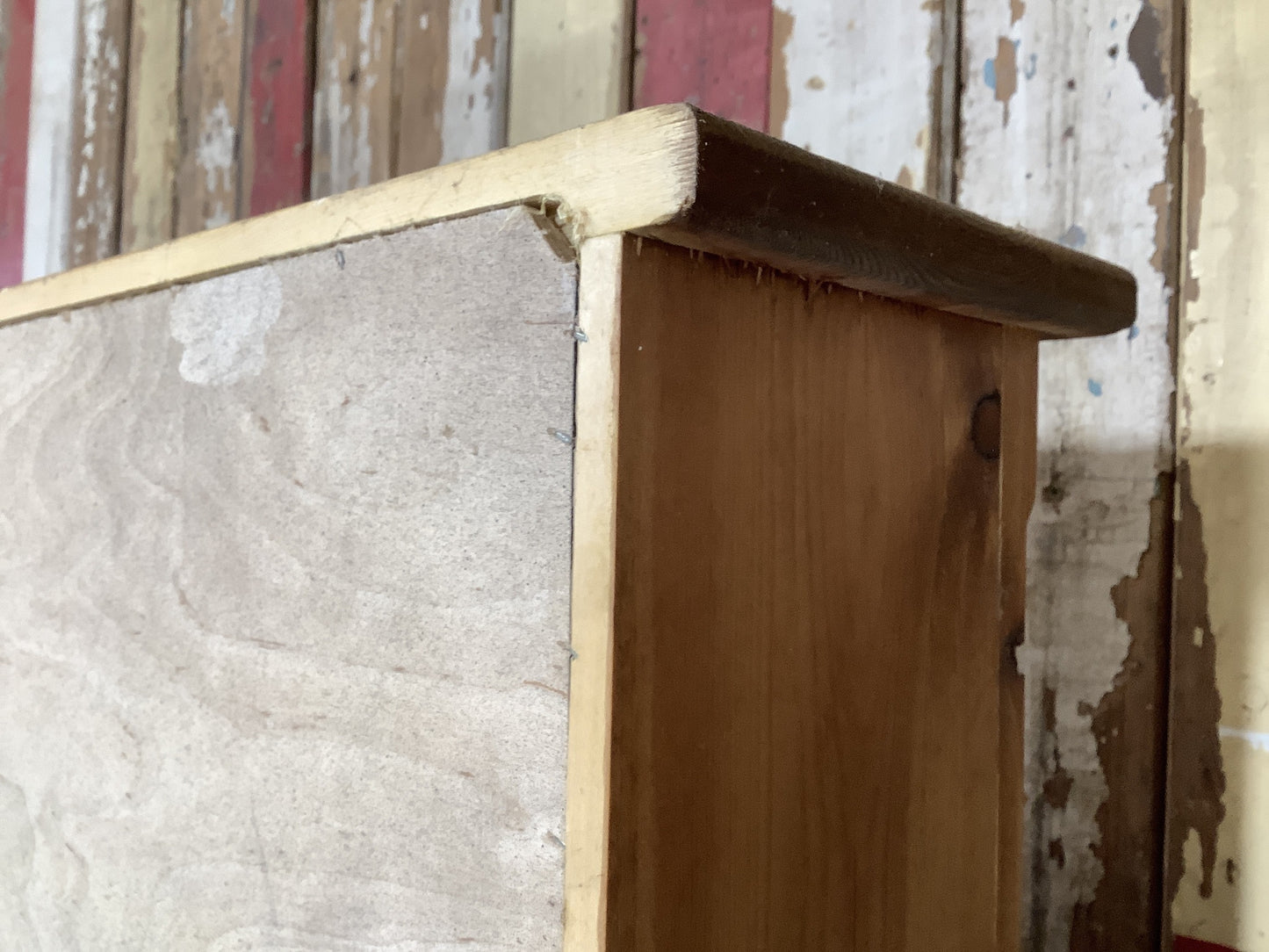 Tall Chunky Narrow Varnished Pine & Ply Bookcase 10 Shelves 5'8"H 2'11" W