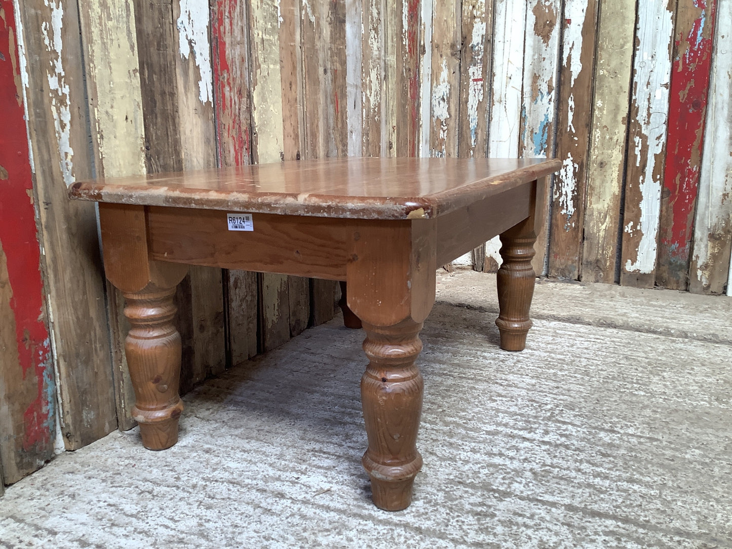 Small Old Chunky Varnished Pine Wooden Coffee Table 2'11" Long 1'11" W