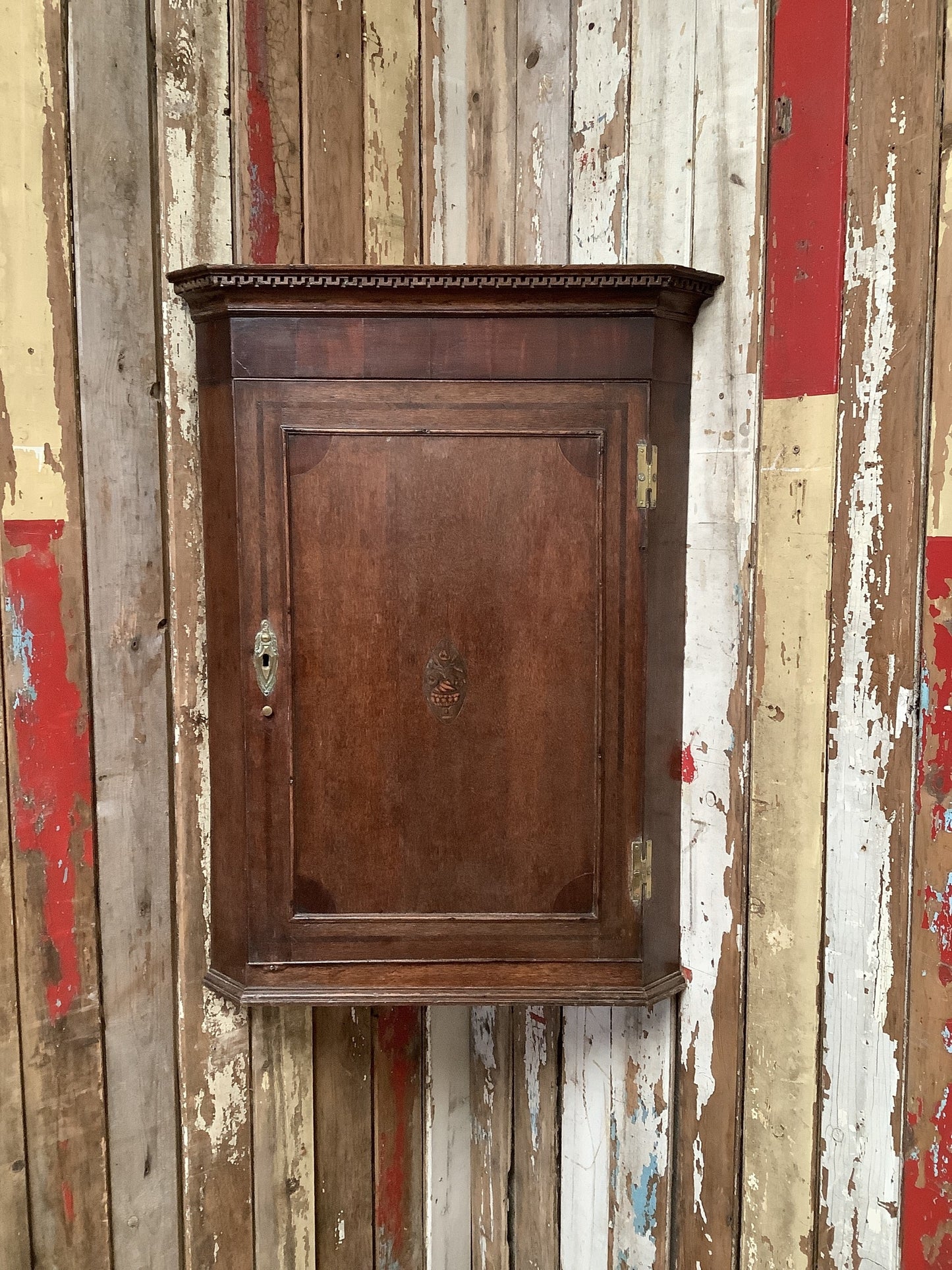 Beautiful Antique Stained Dark Mahogany Storage Corner cupboard 3'2"H 2'4" W