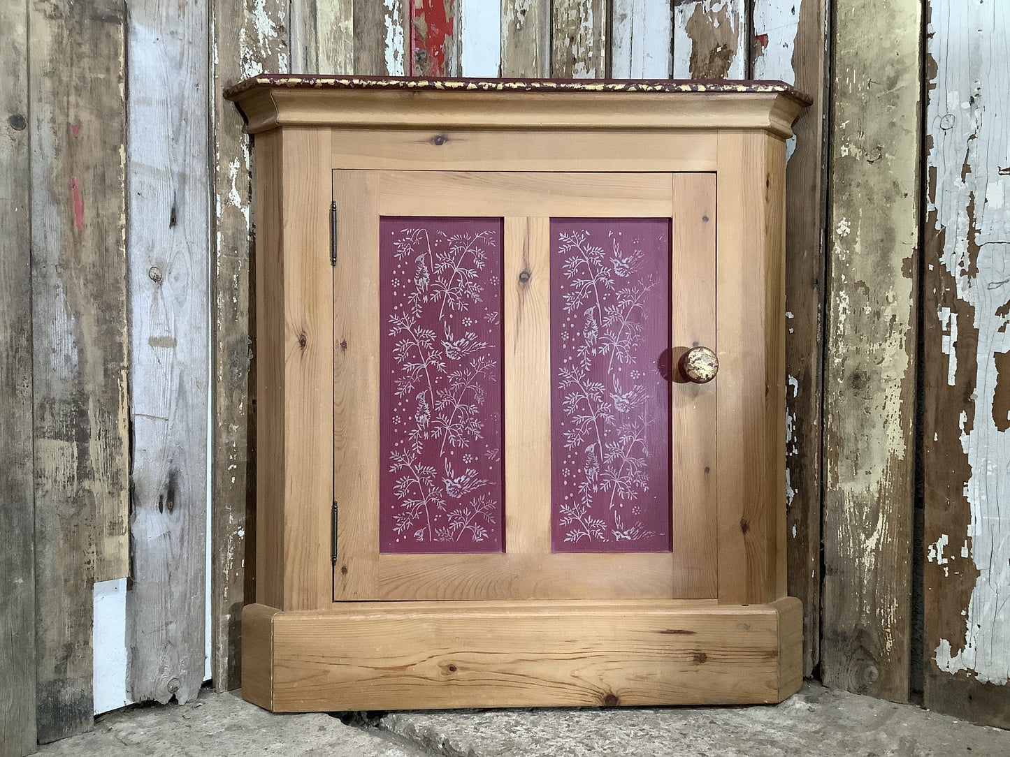 Authentic Waxed Painted Pine Storage Freestanding Corner Cupboard 2'6"H 2'5" W