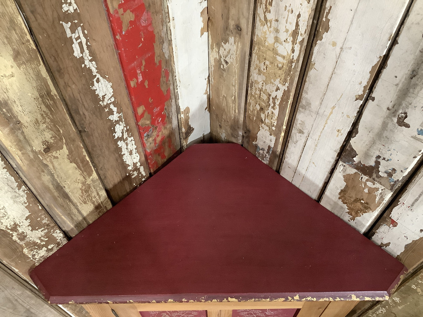 Authentic Waxed Painted Pine Storage Freestanding Corner Cupboard 2'6"H 2'5" W