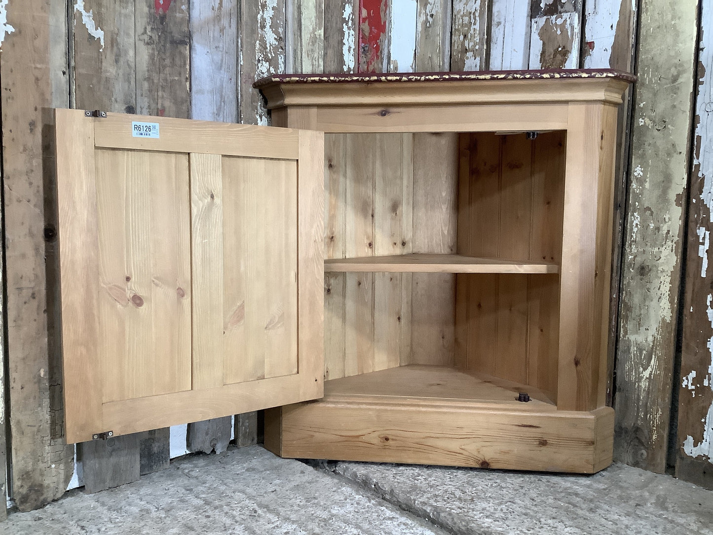 Authentic Waxed Painted Pine Storage Freestanding Corner Cupboard 2'6"H 2'5" W
