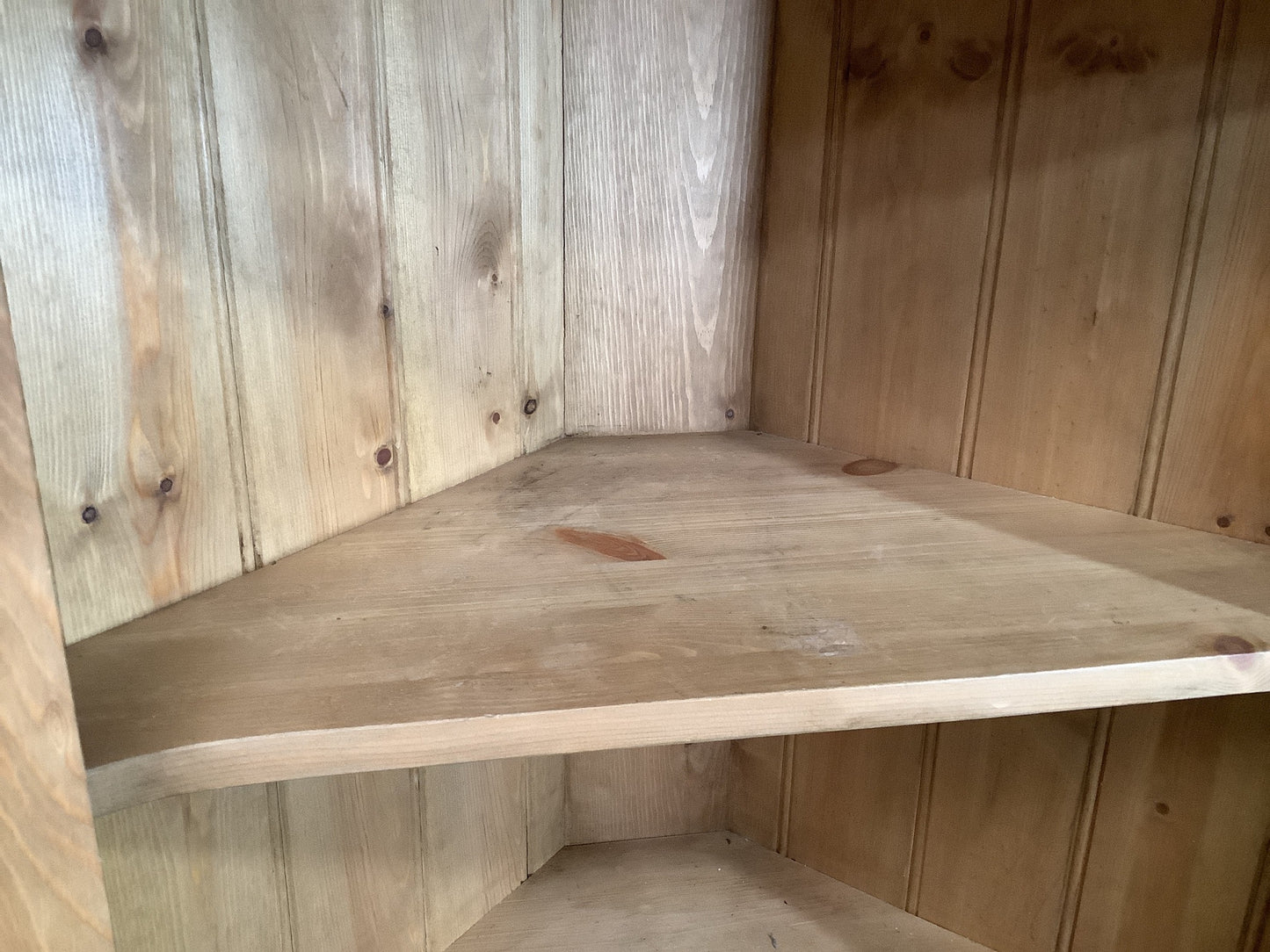 Authentic Waxed Painted Pine Storage Freestanding Corner Cupboard 2'6"H 2'5" W