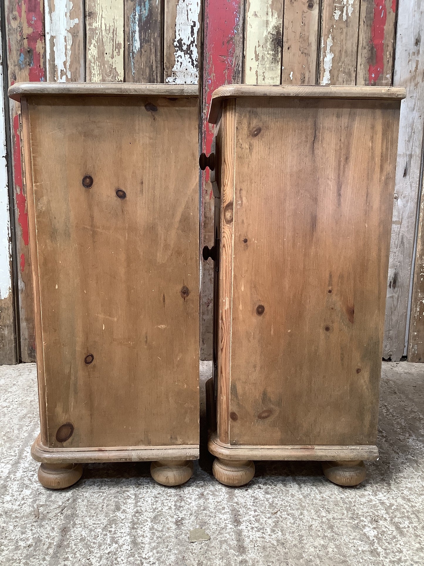 Lovely Pair of Chunky Old Waxed Pine Wooden Bedside Tables 2'3"H 1'3" W