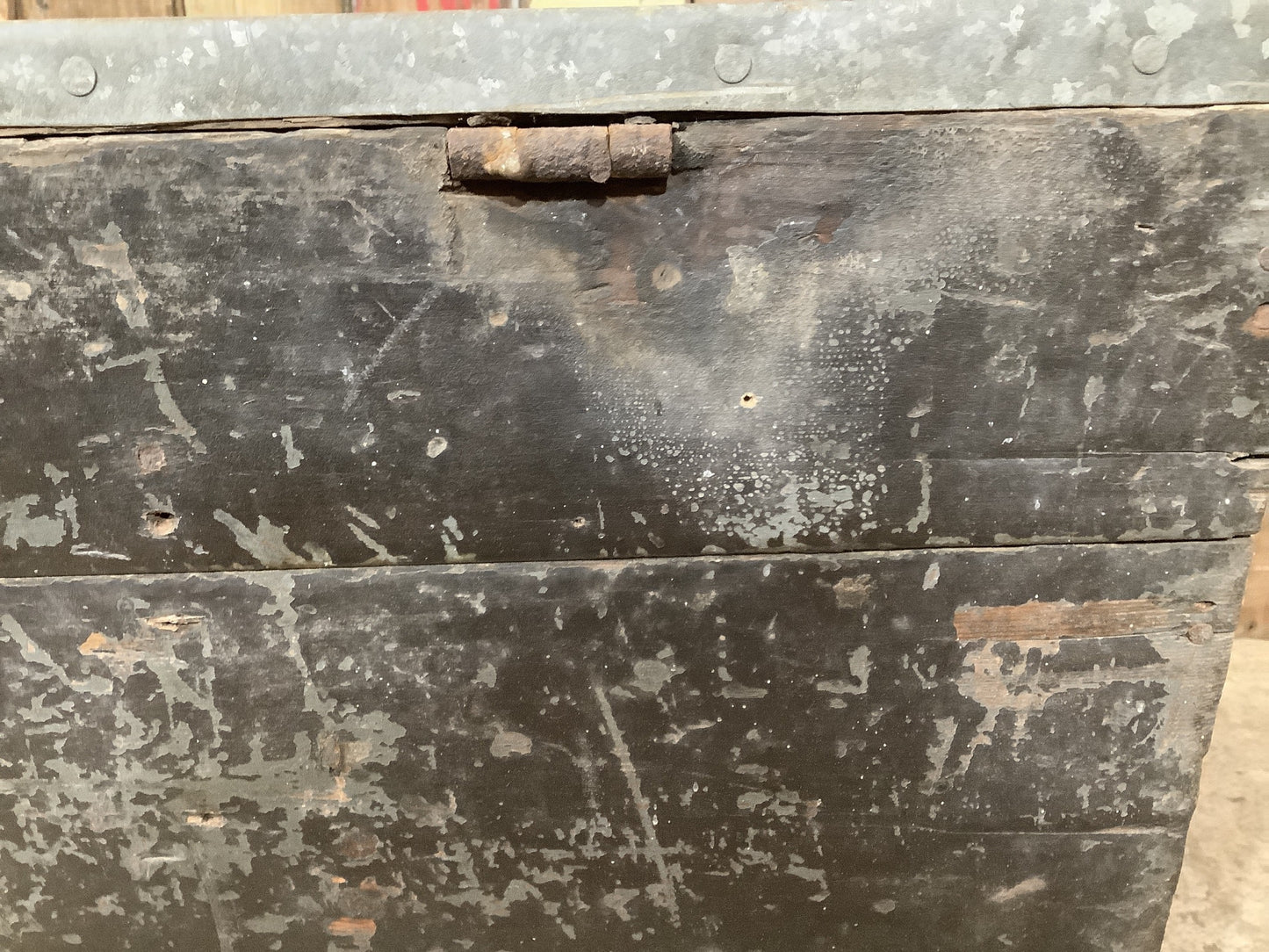 Interesting Rustic Old Painted Pine Wooden Storage Tool Box 1'8"H 3'2" W