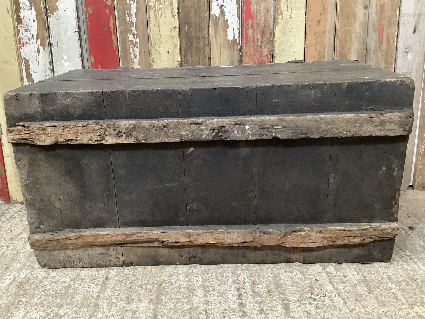 Interesting Rustic Old Painted Pine Wooden Storage Tool Box 1'8"H 3'2" W