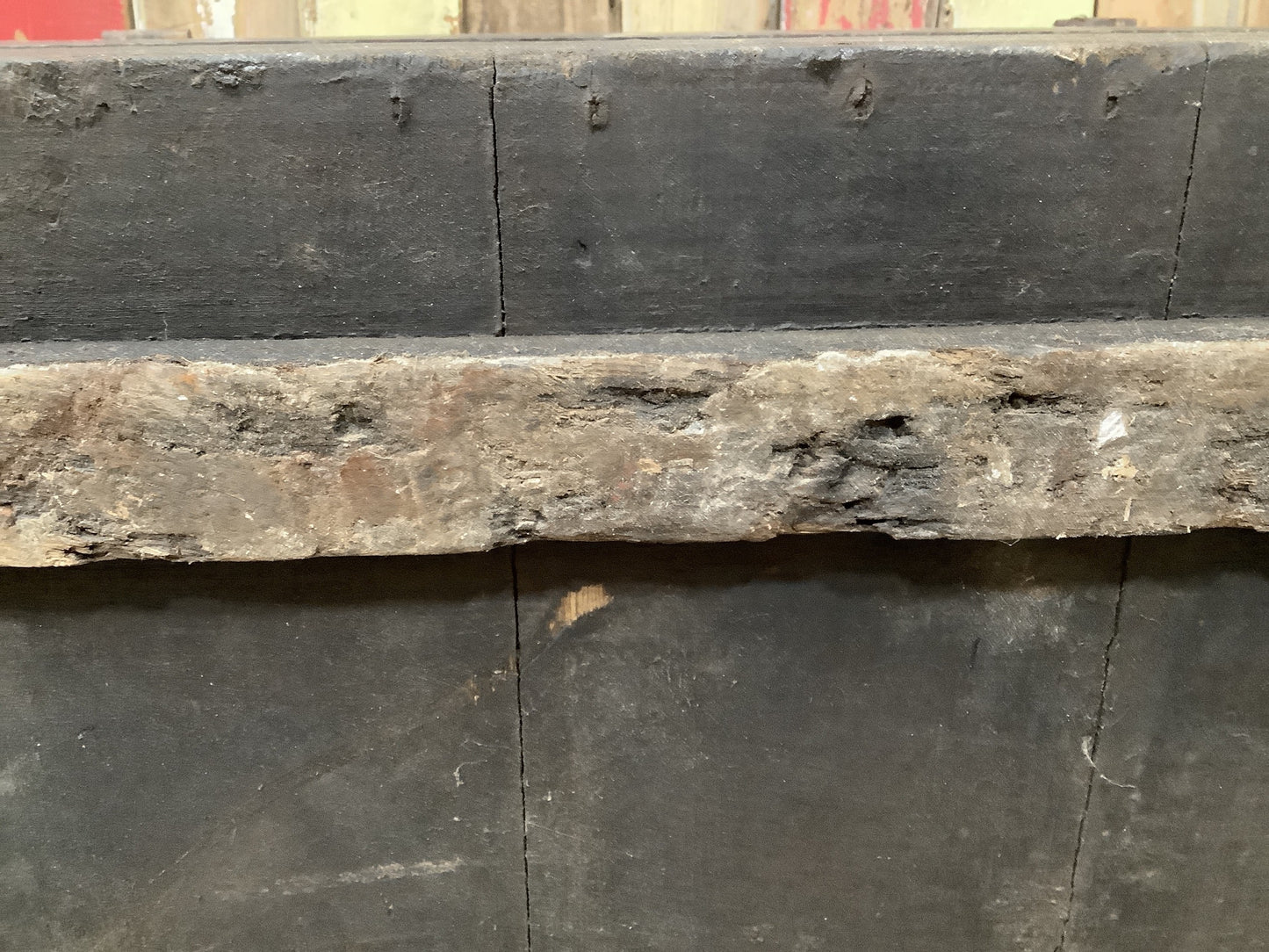 Interesting Rustic Old Painted Pine Wooden Storage Tool Box 1'8"H 3'2" W