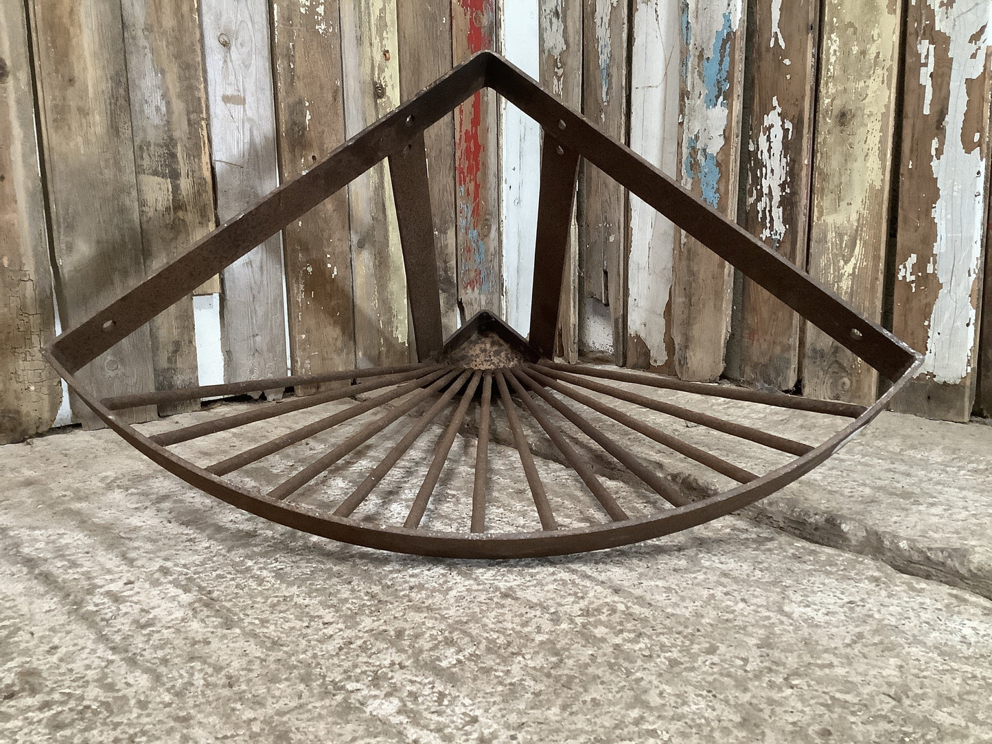 Vintage Old Rusty Cast Iron Corner Metal Hayrack 1'11"H 2'2" W