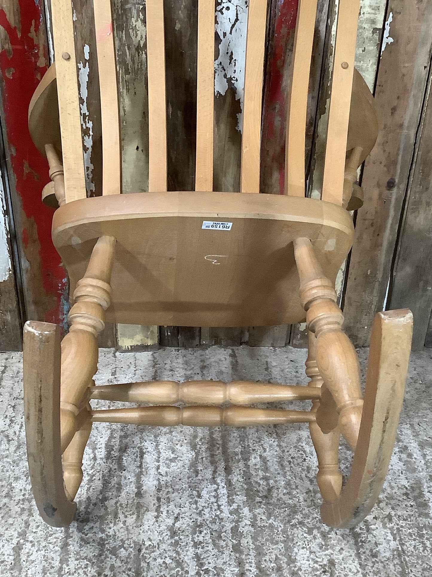 Tall Slat Back Granddad Used Old Varnished Beech Rocking Chair Wooden