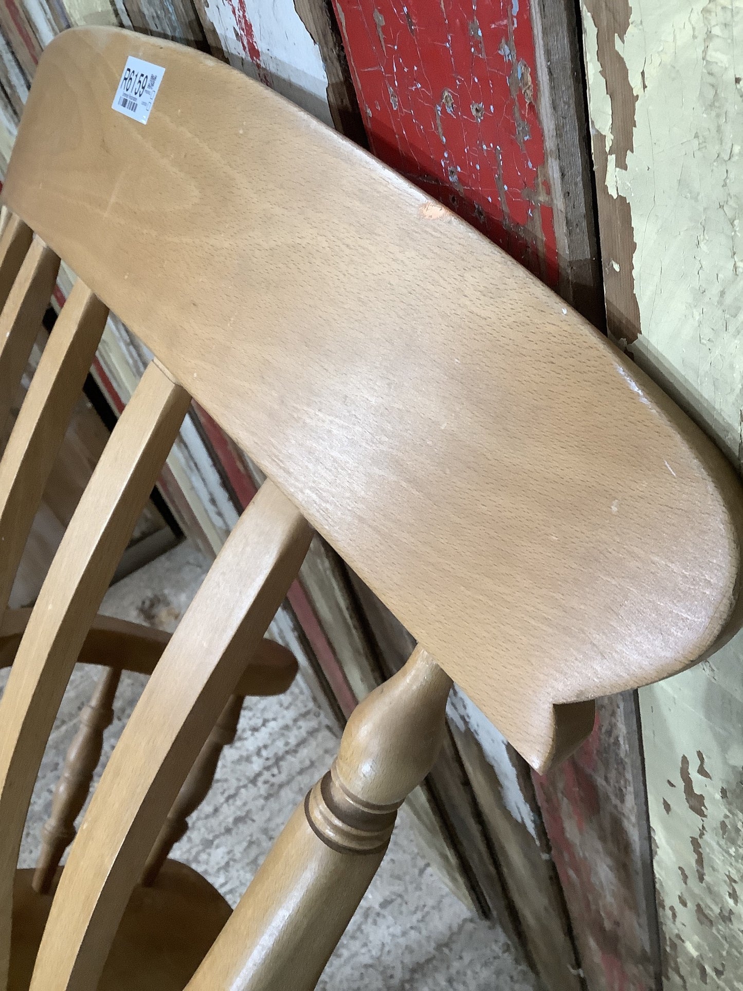 Tall Slat Back Granddad Used Old Varnished Beech Rocking Chair Wooden