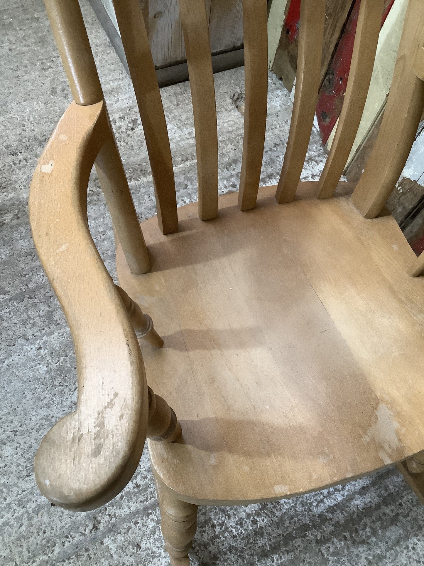 Tall Slat Back Granddad Used Old Varnished Beech Rocking Chair Wooden