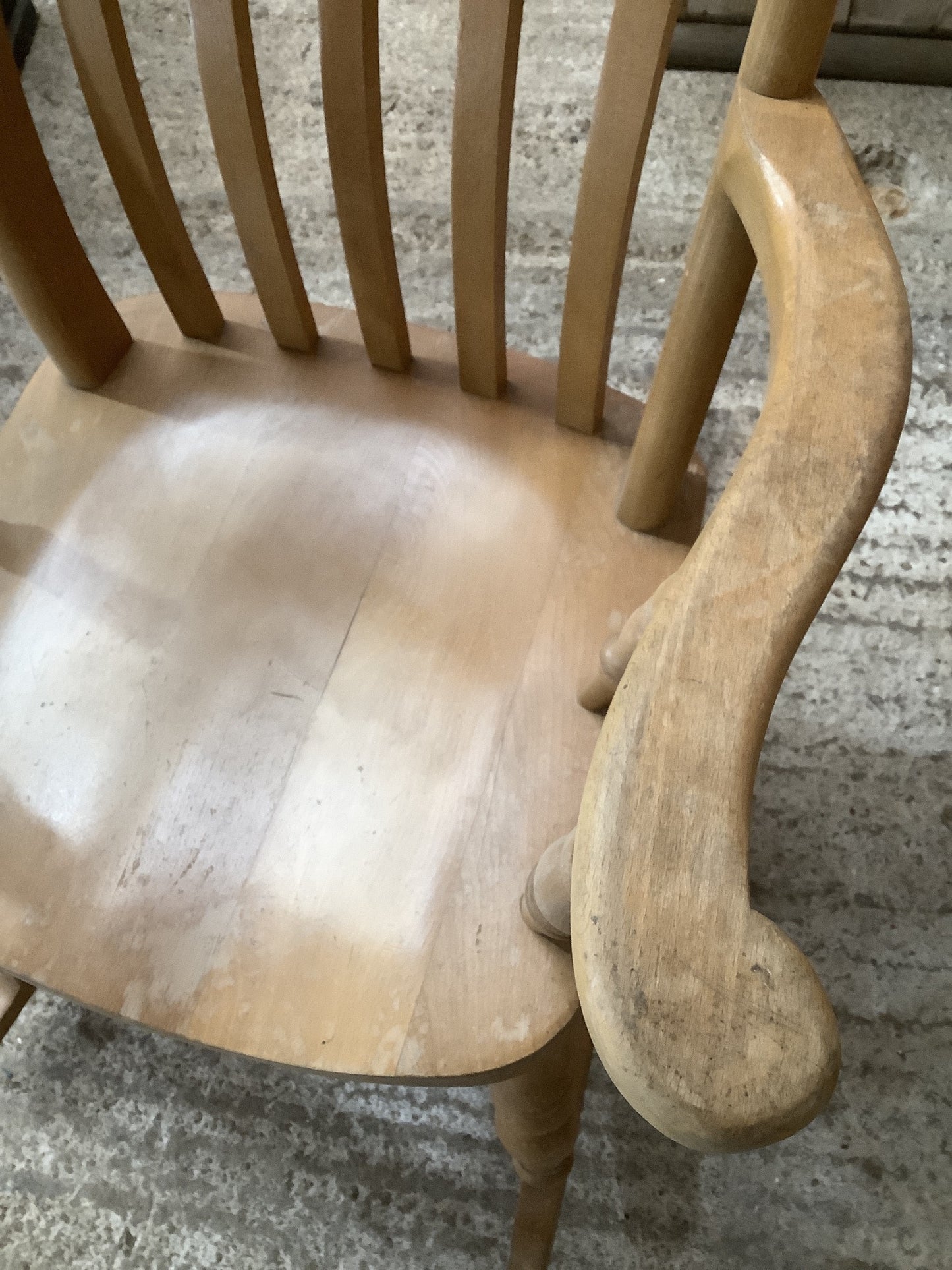 Tall Slat Back Granddad Used Old Varnished Beech Rocking Chair Wooden