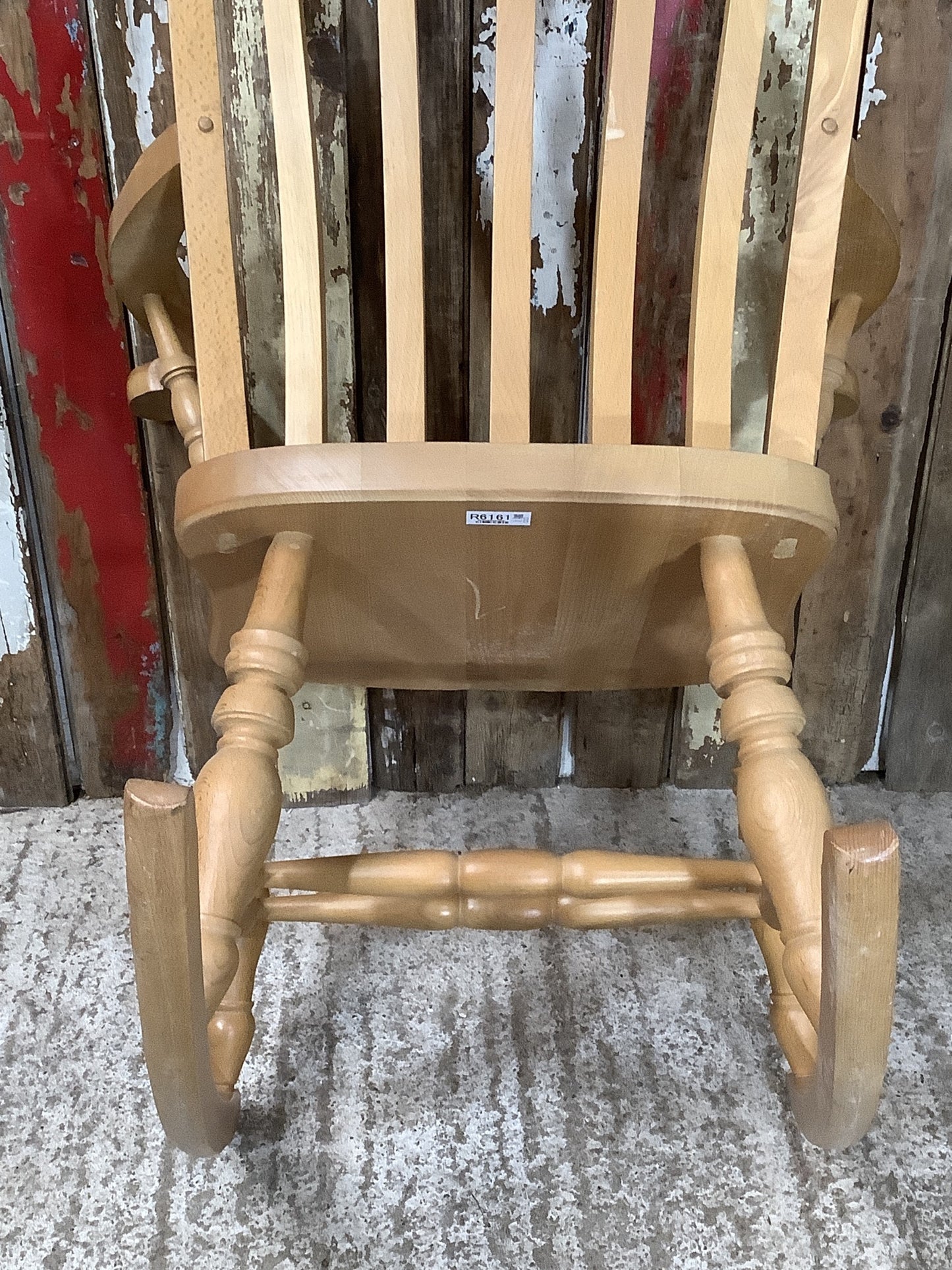 Tall Slat Back Granddad Used Old Varnished Beech Rocking Chair Wooden