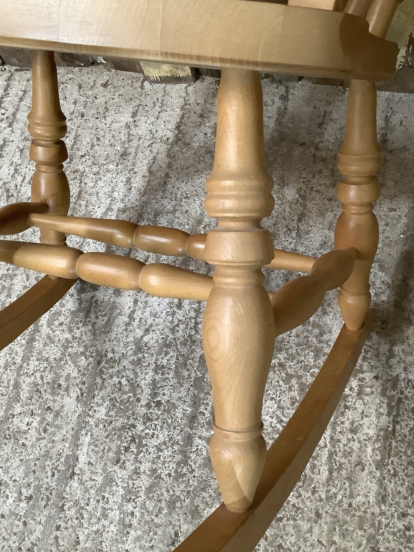Tall Slat Back Granddad Used Old Varnished Beech Rocking Chair Wooden