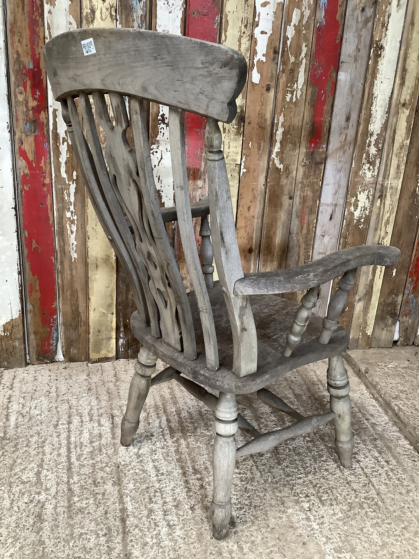 Old Weathered Farmhouse Solid Beech Fiddle Tall Back Carver Kitchen Arm Chair