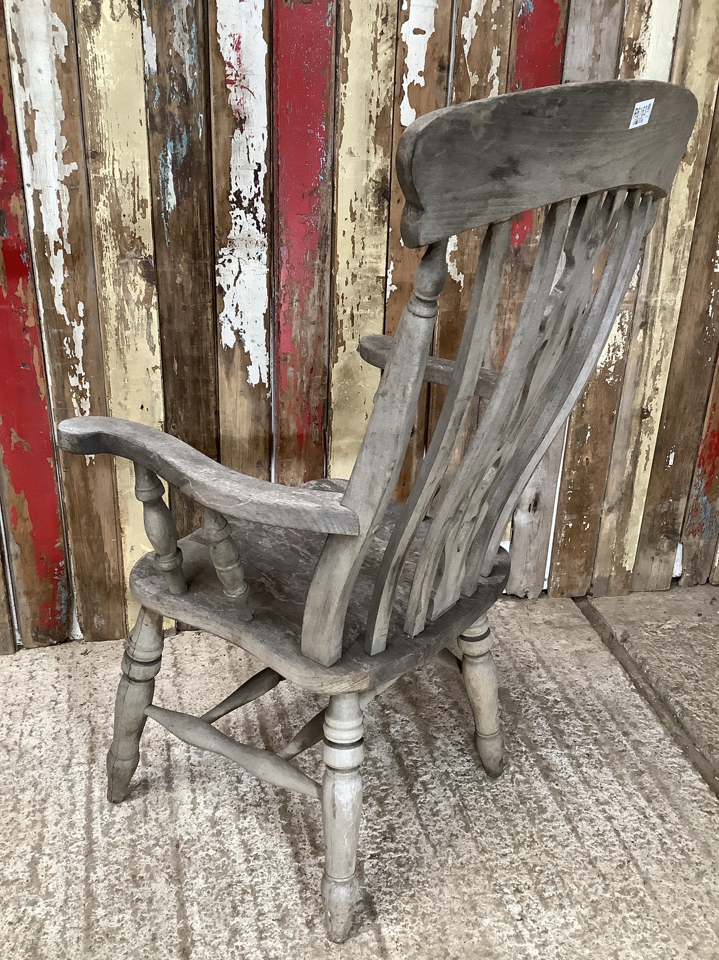 Old Weathered Farmhouse Solid Beech Fiddle Tall Back Carver Kitchen Arm Chair