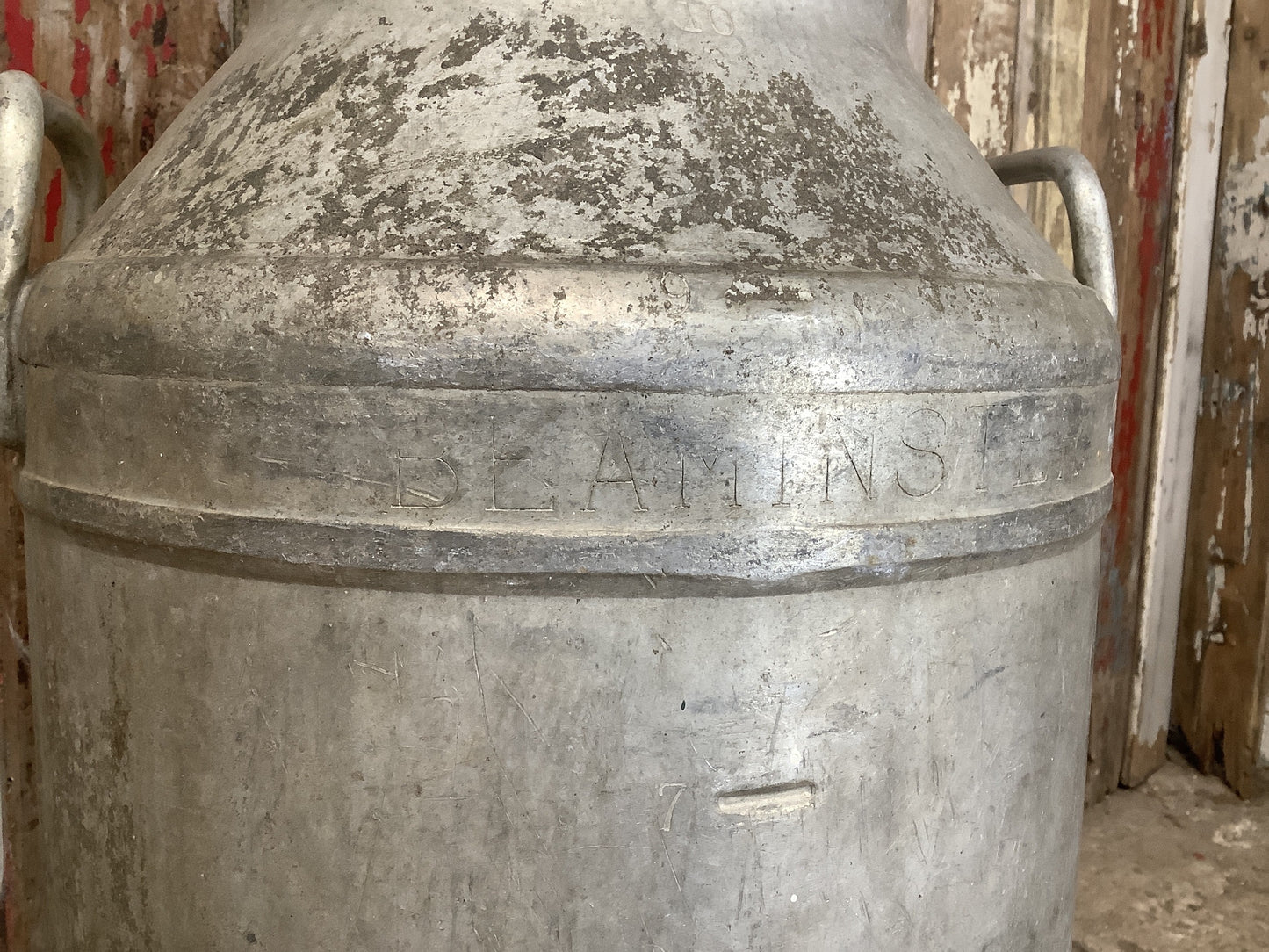10 Gallon Old Tarnished Aluminium Milk Churn  Planter with Metal Handles 2'1"H