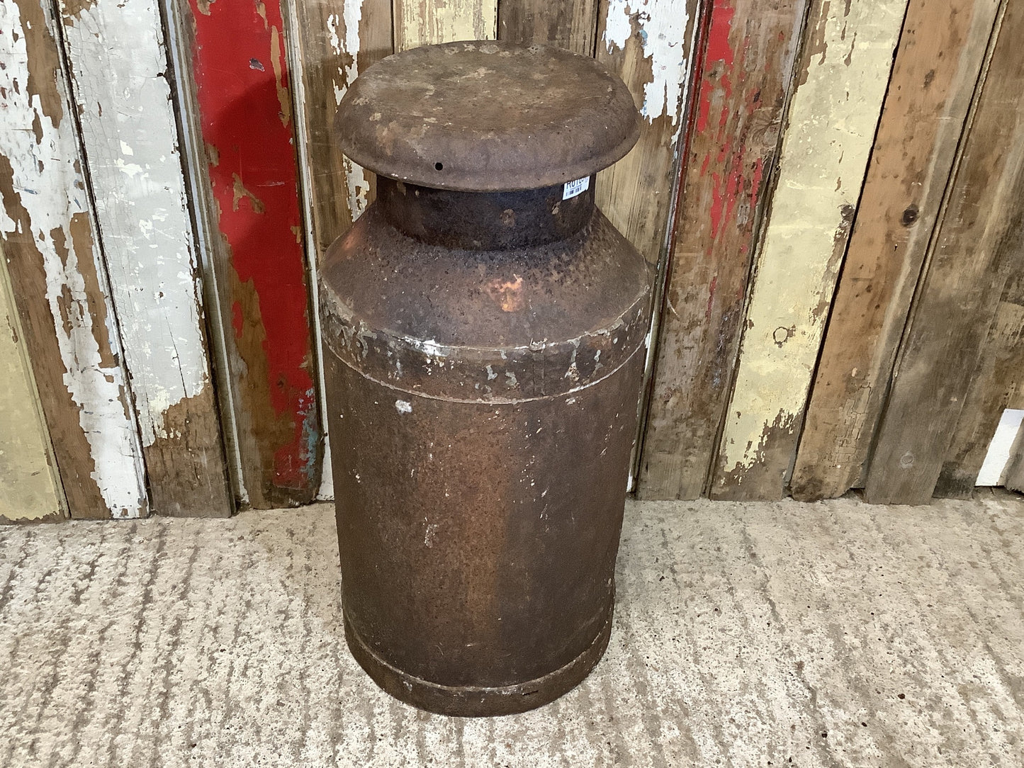2'4"High Rustic 1940s Rusty 10 Gallon Steel Milk Churn Metal Stool