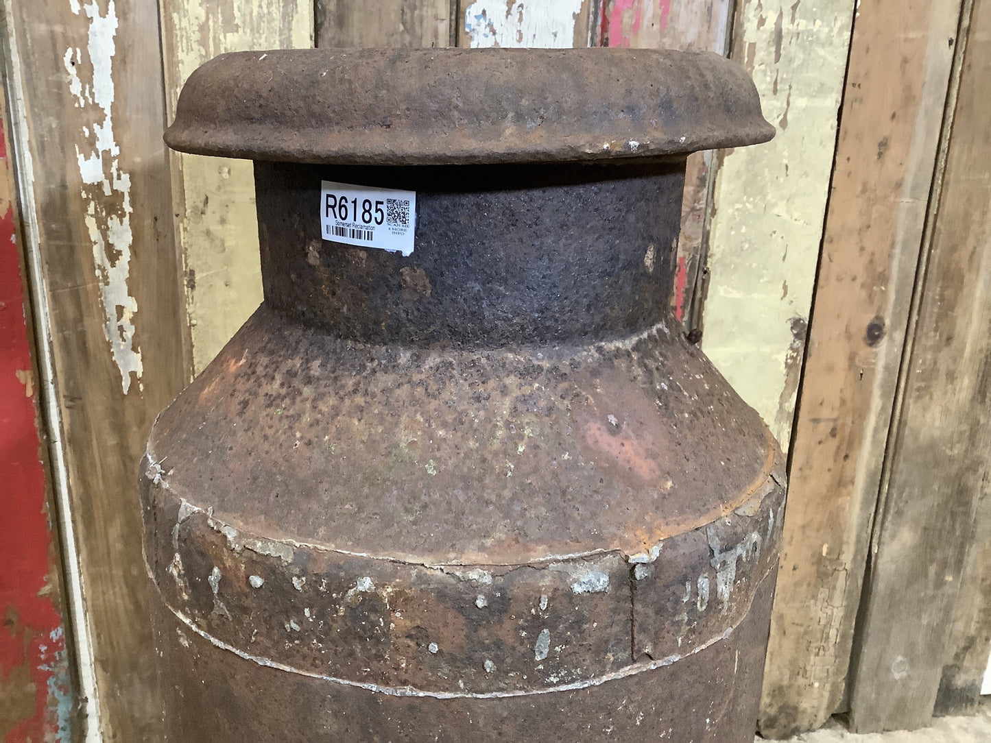 2'4"High Rustic 1940s Rusty 10 Gallon Steel Milk Churn Metal Stool