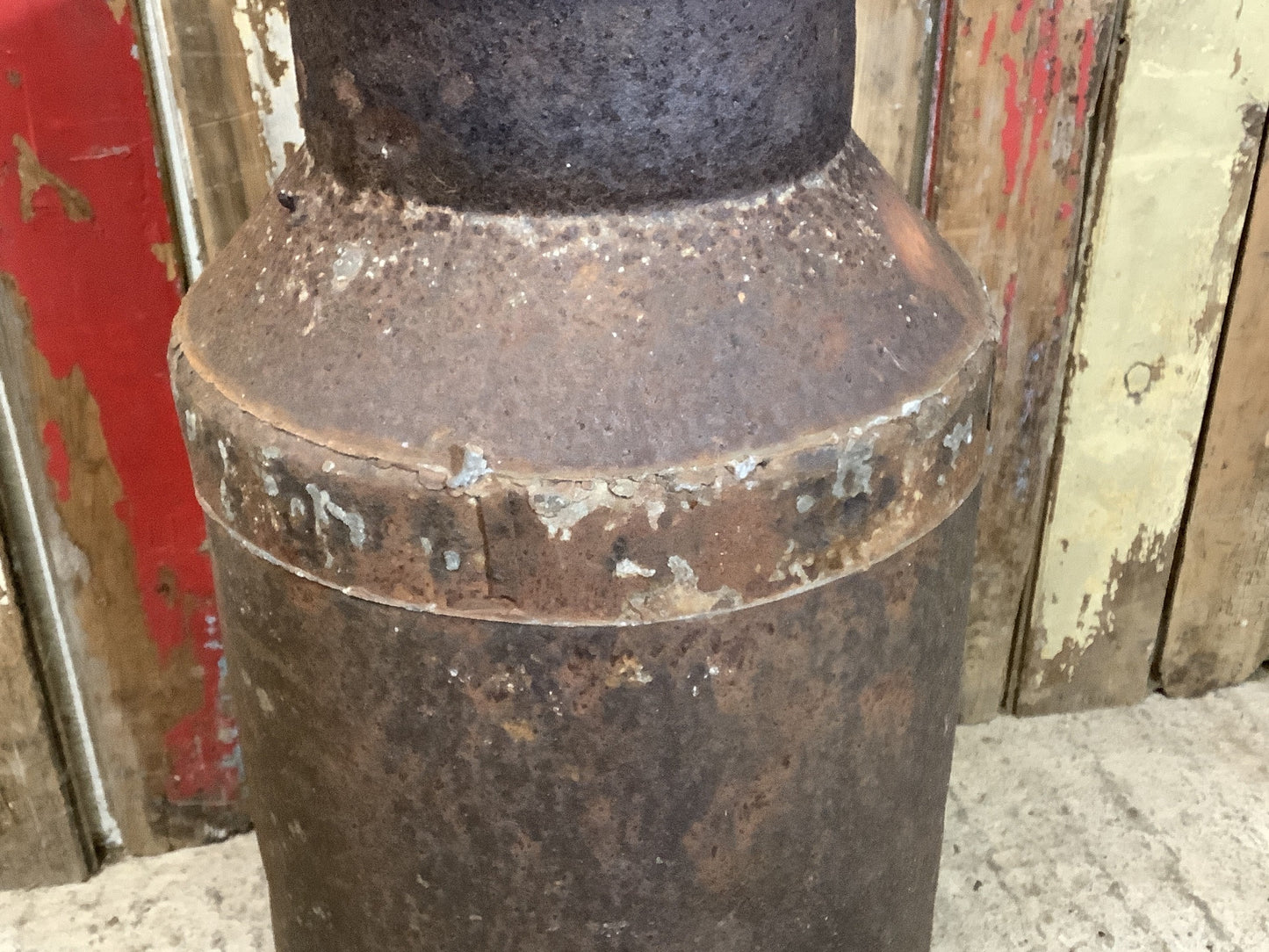 2'4"High Rustic 1940s Rusty 10 Gallon Steel Milk Churn Metal Stool