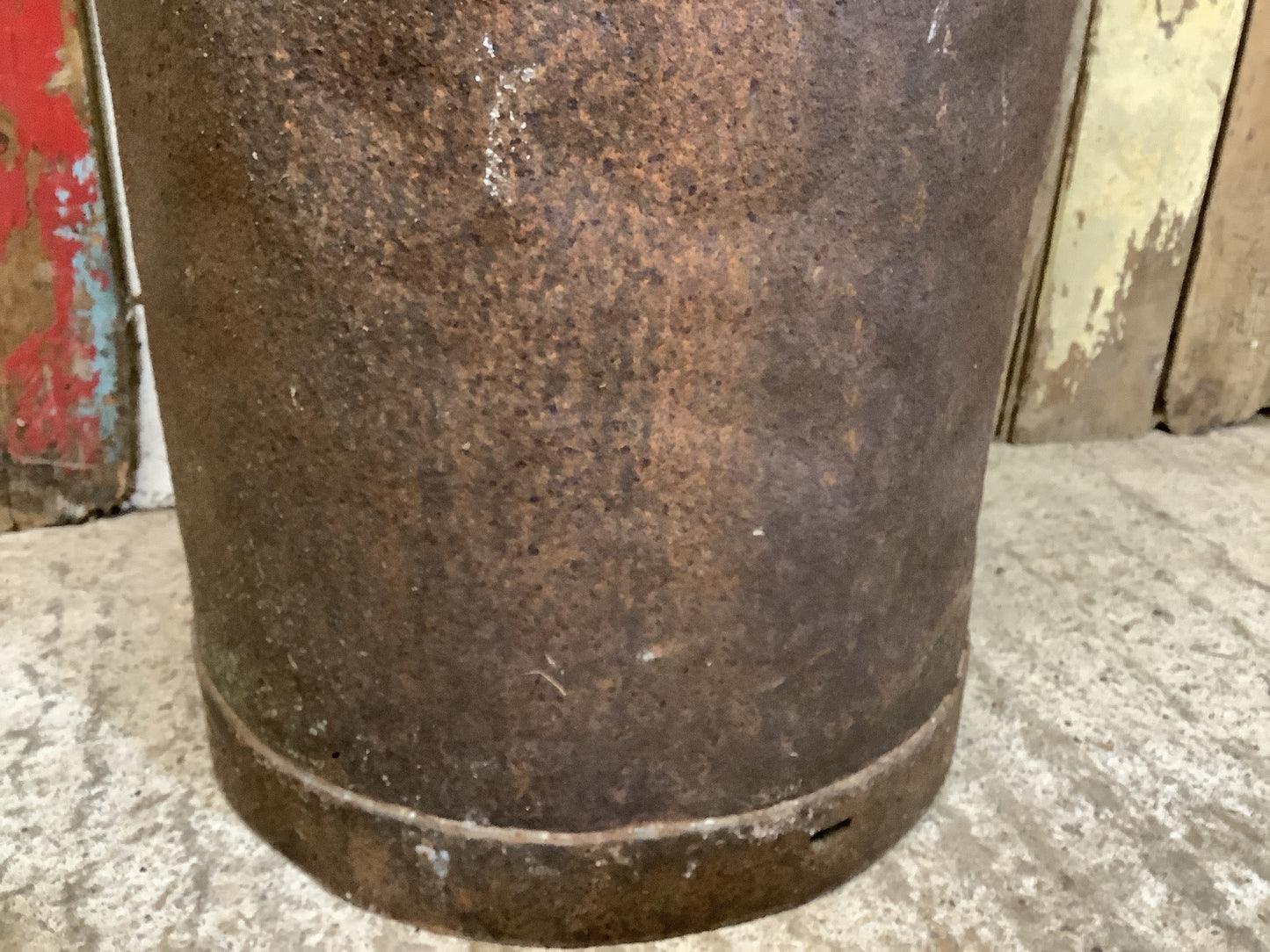 2'4"High Rustic 1940s Rusty 10 Gallon Steel Milk Churn Metal Stool