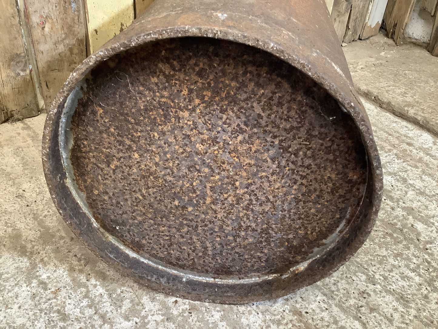 2'4"High Rustic 1940s Rusty 10 Gallon Steel Milk Churn Metal Stool
